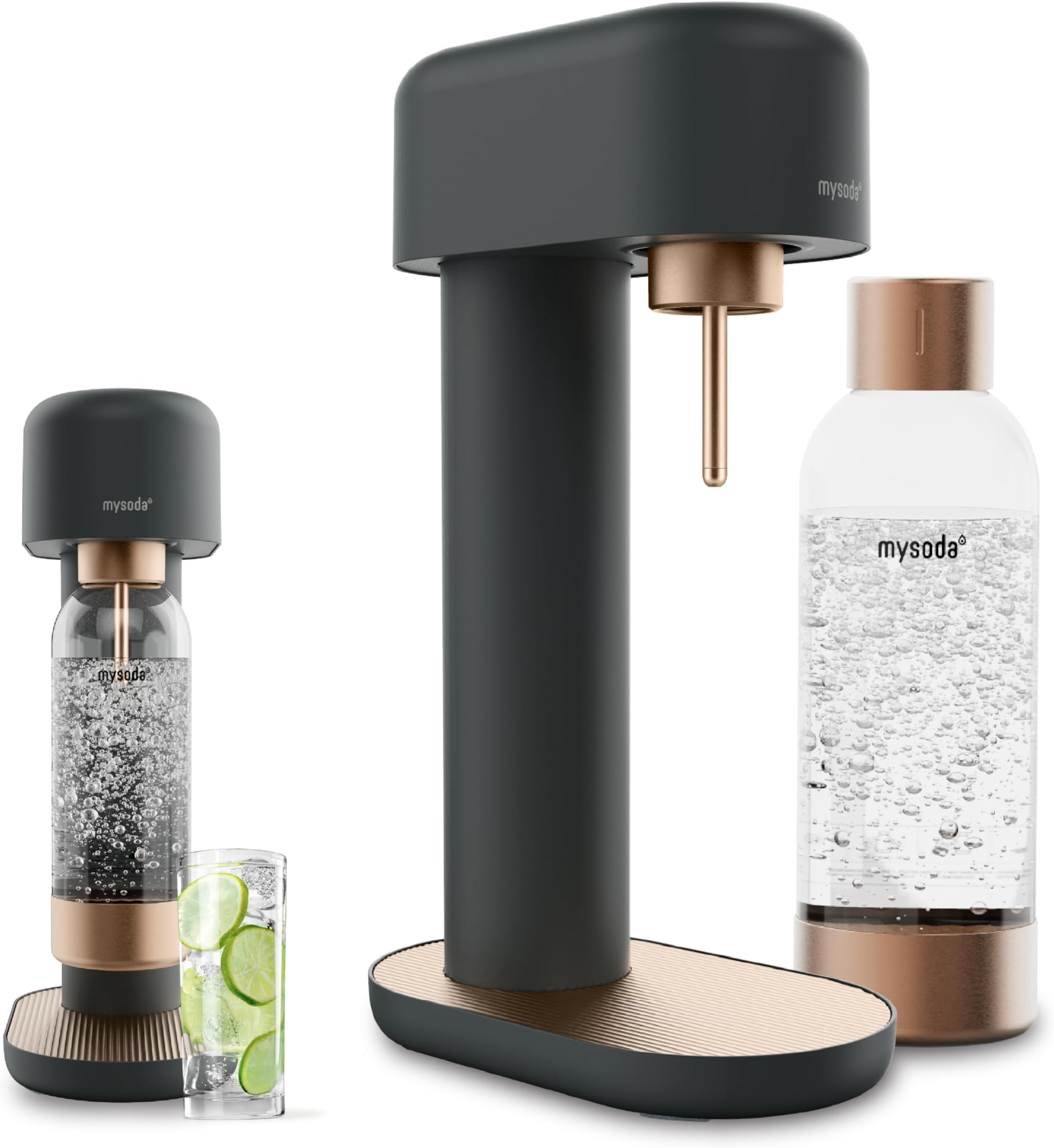 Mysoda Ruby 2 Sparkling Water Maker - Silent Carbonated Water Machine Made of Robust Long-Lasting Aluminium & 1L Water Bottle - Without CO2 Cylinder - Colour Black Copper