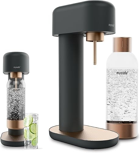Mysoda Ruby 2 Fabricante de Agua con Gas - Máquina de Soda Silenciosa para Agua Carbonatada Robusta y Duradera de Aluminio, Botella de Agua de 1L