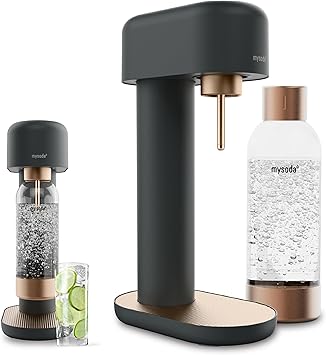 Mysoda Ruby 2 Sparkling Water Maker - Silent and Long-Lasting Aluminium Soda Maker with 1L Water Bottle - Without CO2 Cylinder - Black Copper