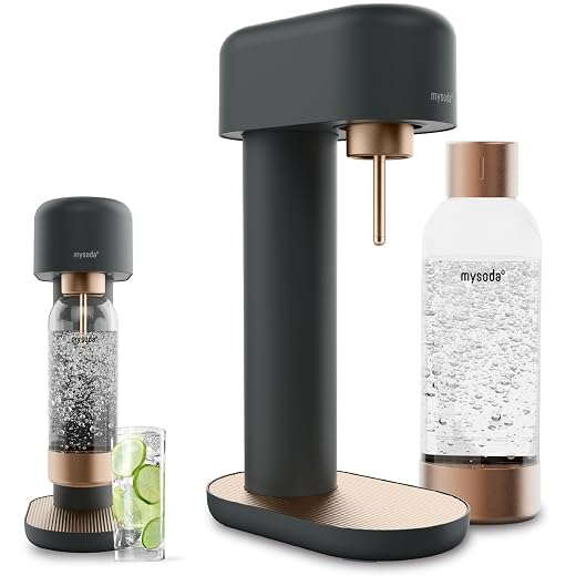 Mysoda Ruby 2 Sparkling Water Maker - Silent and Long-Lasting Aluminium Soda Maker with 1L Water Bottle - Without CO2 Cylinder - Black Copper
