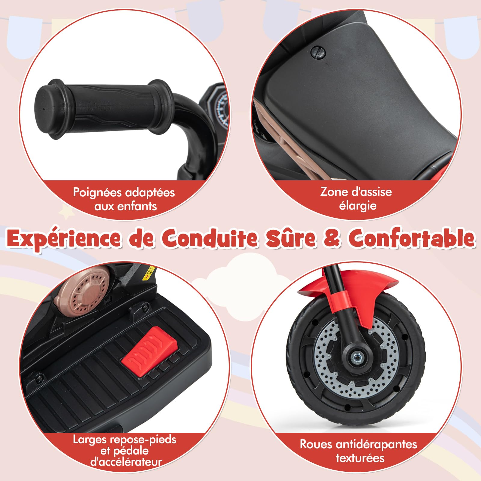Moto Électrique Enfant DREAMADE 6V - 2/3 Roues Réglable - 18-36 Mois - LED, Musique - Bleu
