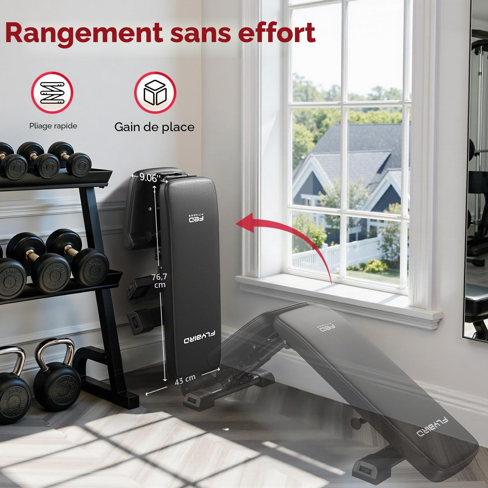 FLYBIRD Banc de musculation réglable, professionnel, système de réglage rapide,facile à plier et ranger, dossier allongé adapté au développé couché, pré-monté à 80%