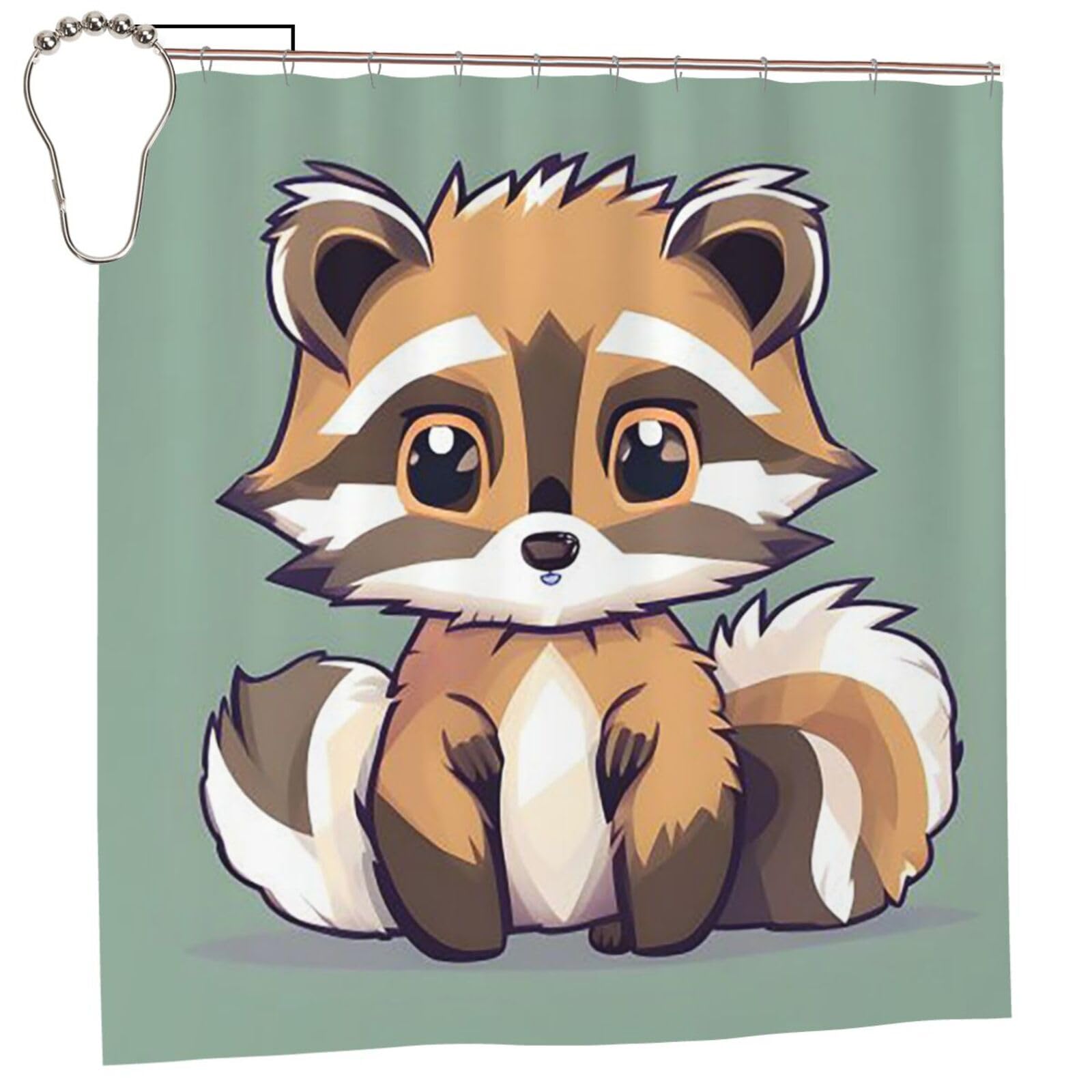 FodPand Cartoon Cute Raccoon Shower Curtain 70"x70" Waterproof Long Bathroom Curtain Heavy Duty Thick Cloth Bath Curtain Set with Hooks, Modern Abstract Art Pattern Bathroom Shower Curtains