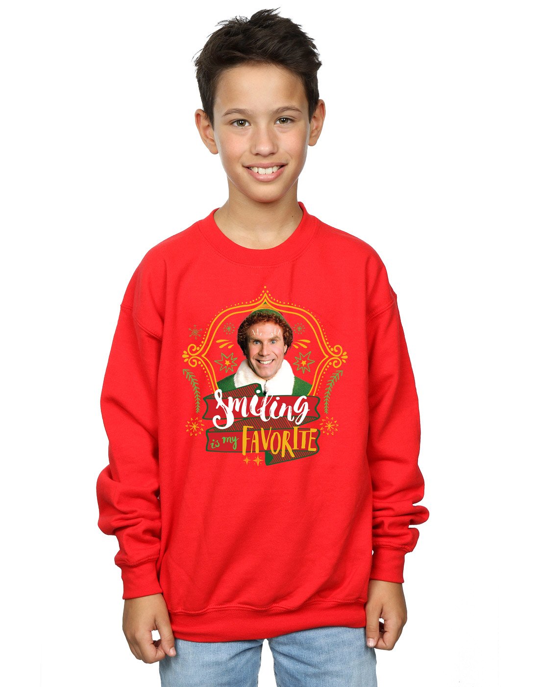 Elf Boys Buddy Smiling Sweatshirt 9-11 Years Red