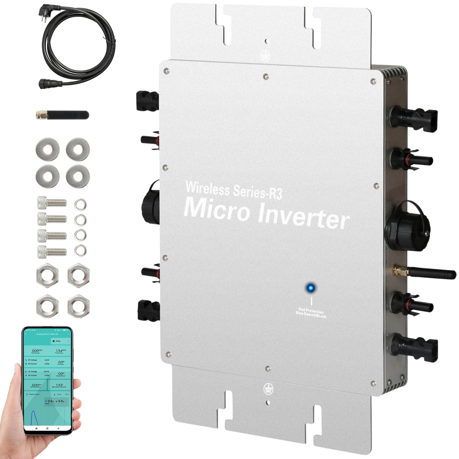Microinverter Fotovoltaico In Rete,Jadeshay Solar Micro Inverter 1600W Grid Tie Inverter MPPT inverter fotovoltaico, con sistema di monitoraggio Wi-Fi, per pannello solare fotovoltaico