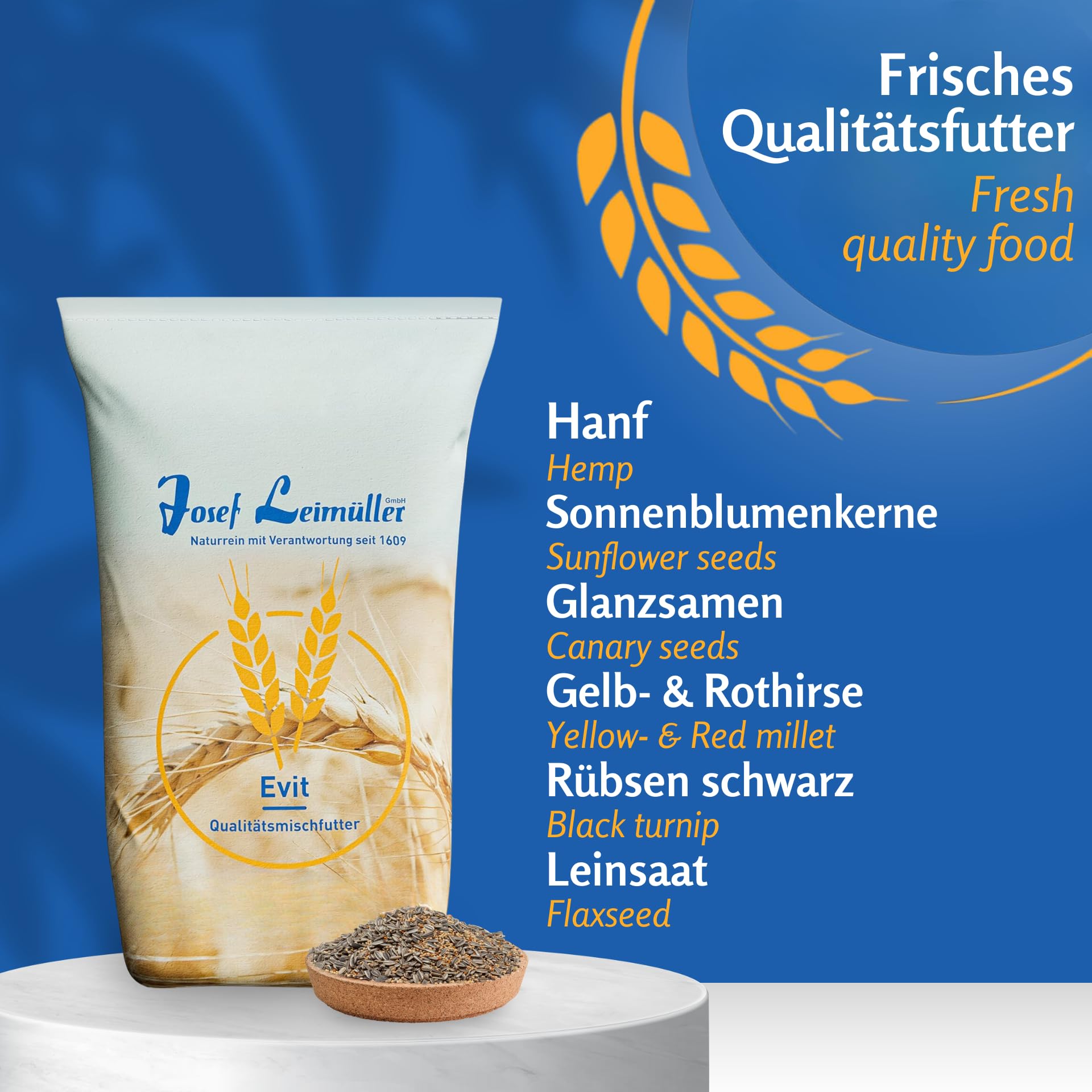 Leimüller Wildvogelfutter 25kg Premium ohne Weizen Wildvögel Gartenvögel | Mit Sonnenblumenkerne, staubfrei, ohne Zusatzstoffe, für Wildvögel, Ganzjahresfutter
