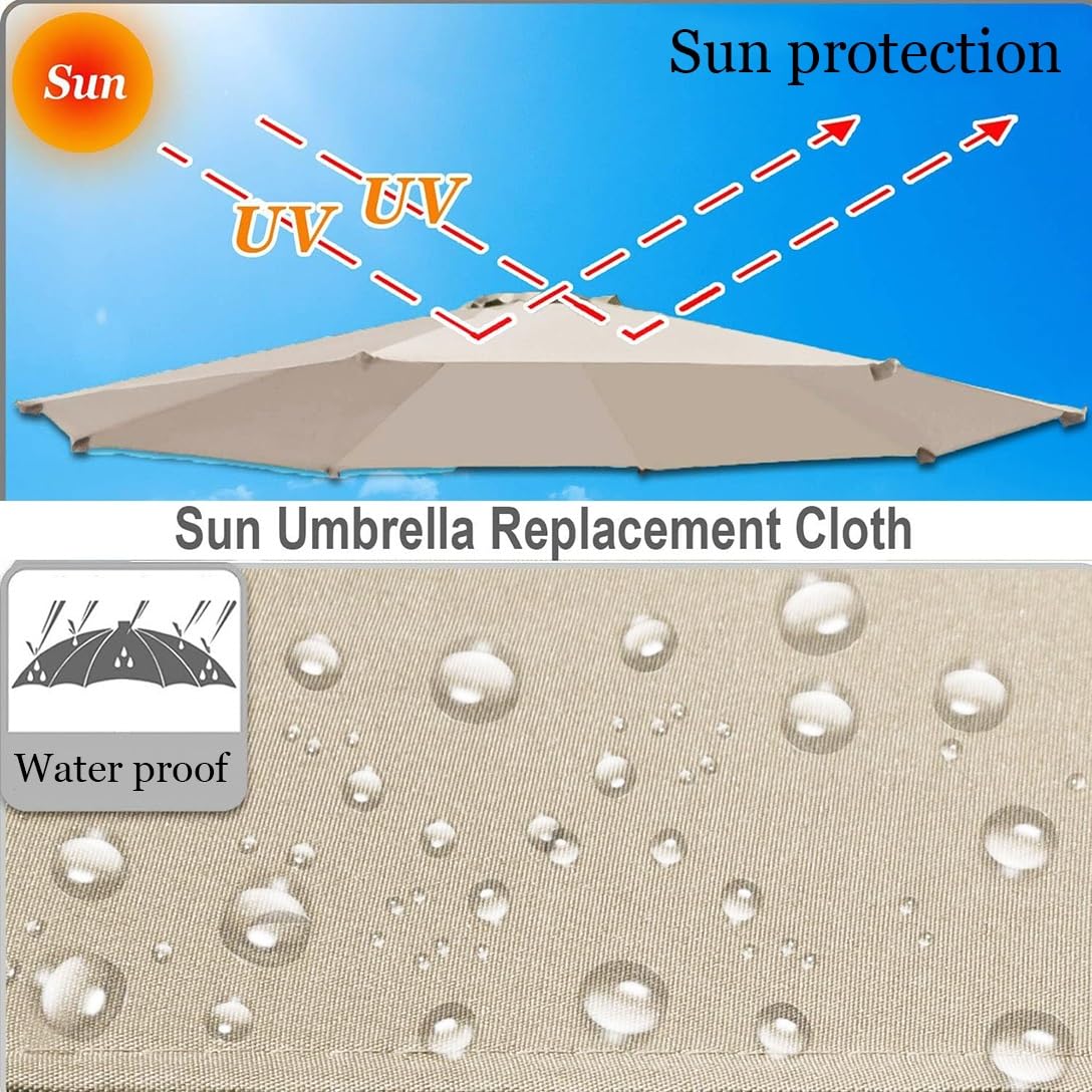 Sun Umbrella Replacement Cloth 200cm 230cm 250cm 270cm 300cm 350cm(6.5ft/7.5ft/8.2ft/8.8ft/9.8ft/11.4ft) Garden Parasol Canopy Cover UV 50+(Coffee,11.4ft(350cm)/8 arms)