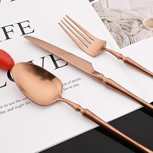 Miniatura 3 de JASHII Juego de cubiertos de 20 piezas con acabado satinado, juego de cubiertos de acero inoxidable 304, servicio para 4, tenedores de postre, juego