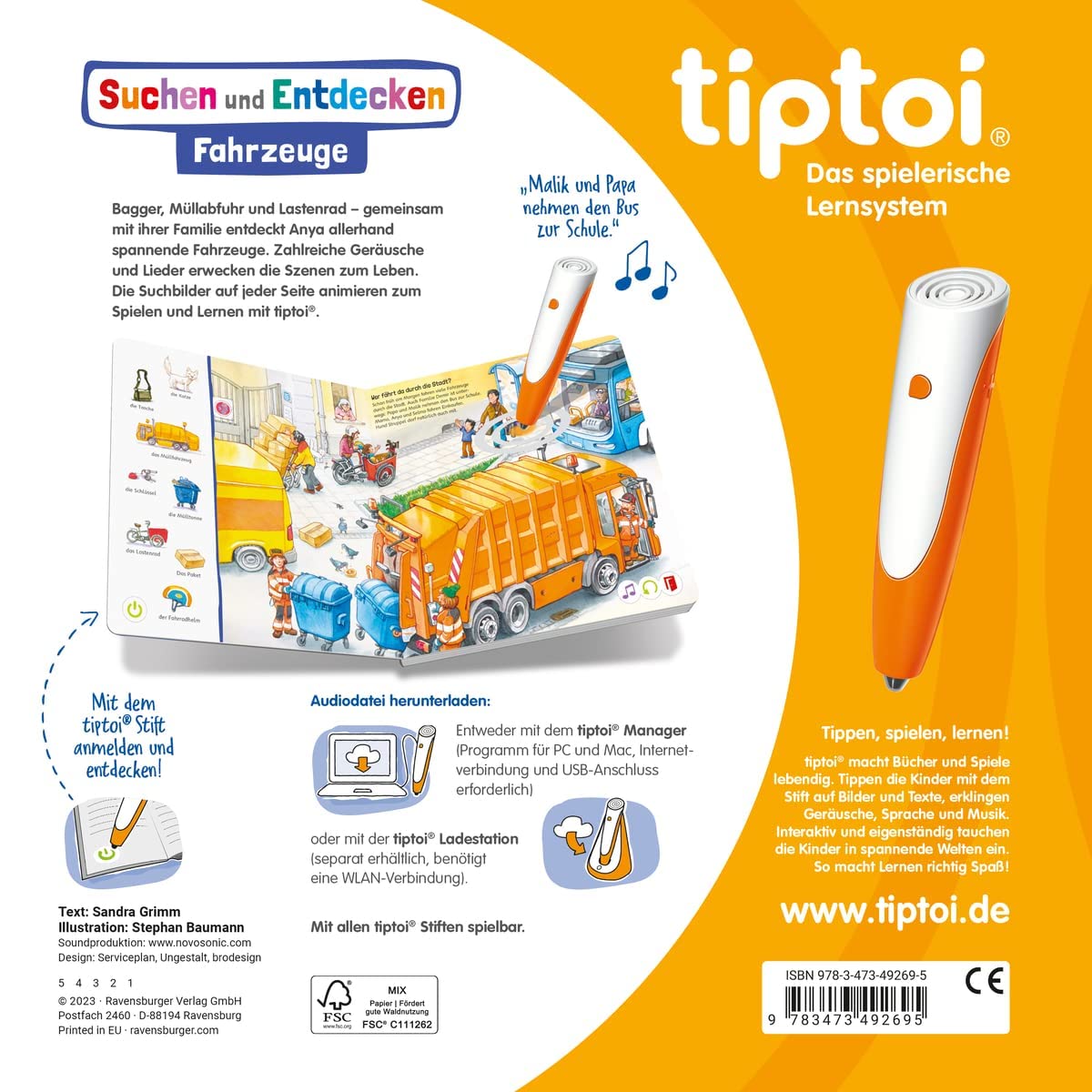 tiptoi Zestaw Ravensburger - Pojazdy (książka dla dzieci) + długopis 00110 + mapa świata dla dzieci, zabawka edukacyjna dla dzieci