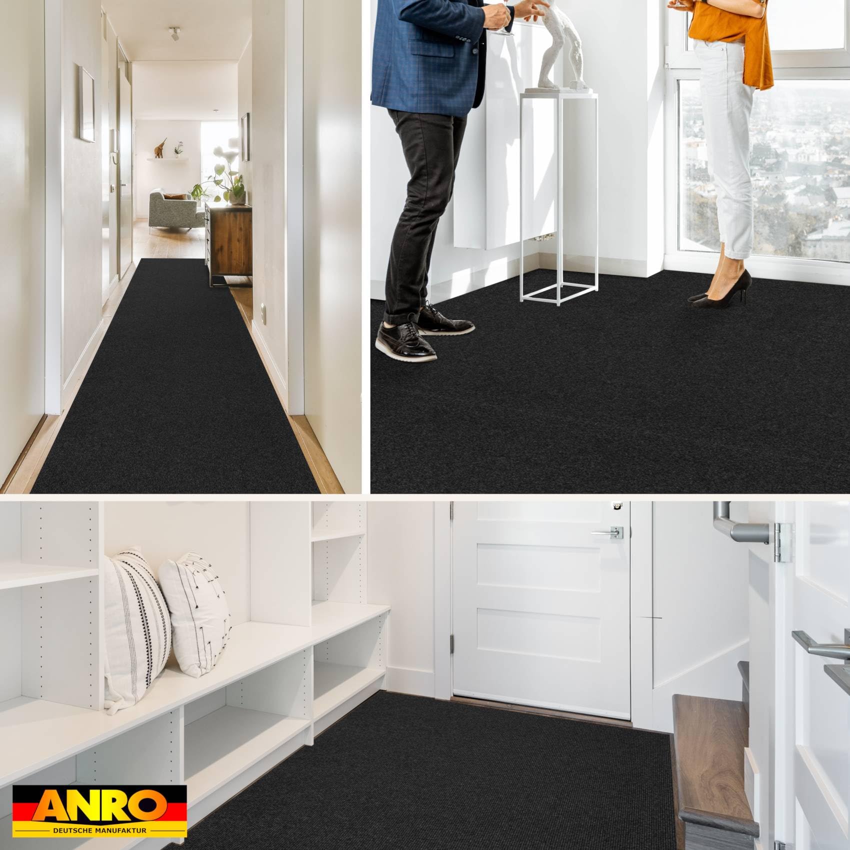 ANRO Yula Nadelfilz Teppich Meterware Anthrazit Messeteppich Rips Auslegware Teppichboden Läufer rutschfest schwer entflammbar Messe Hochzeit Event 133 x 15 m