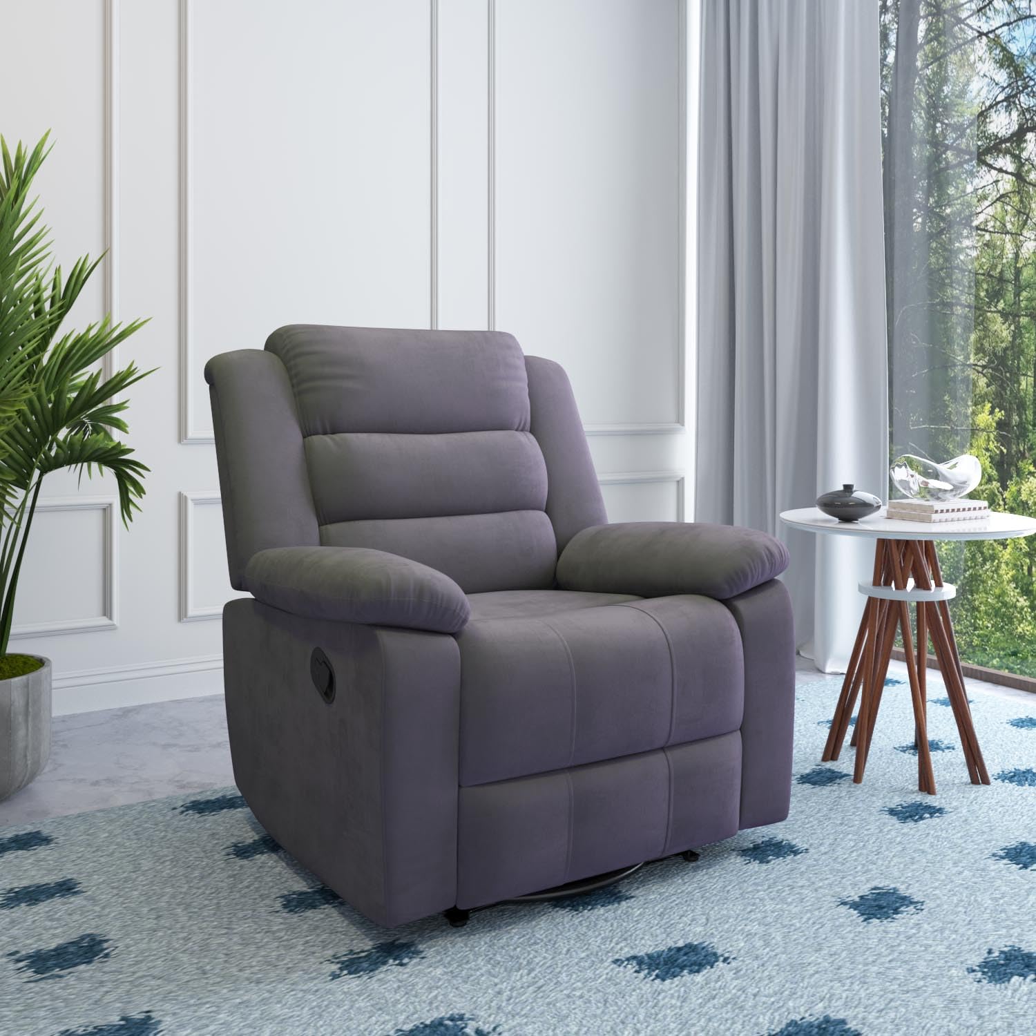Nilkamal Sierra Velvet Fabric Manual Single Seater Recliner | Rocking and Revolving Mechanism | Brown-image-42