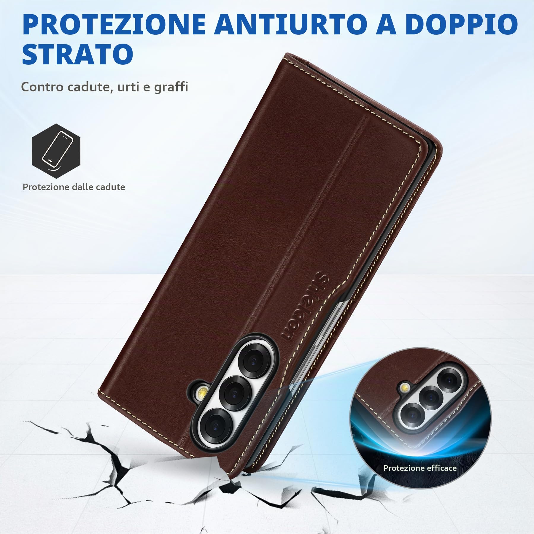 SHIELDON Custodia in Vera Pelle per Galaxy Z Fold7 8.0" 5G 2025, Custodia a Portafoglio [Cavalletto] [Blocco RFID] [Slot Schede] [Antiurto] Cover Flip Magnetica, Caffè Retrò | Custodia magnetica a libro, blocco RFID, porta carte di credito, cavalletto, de