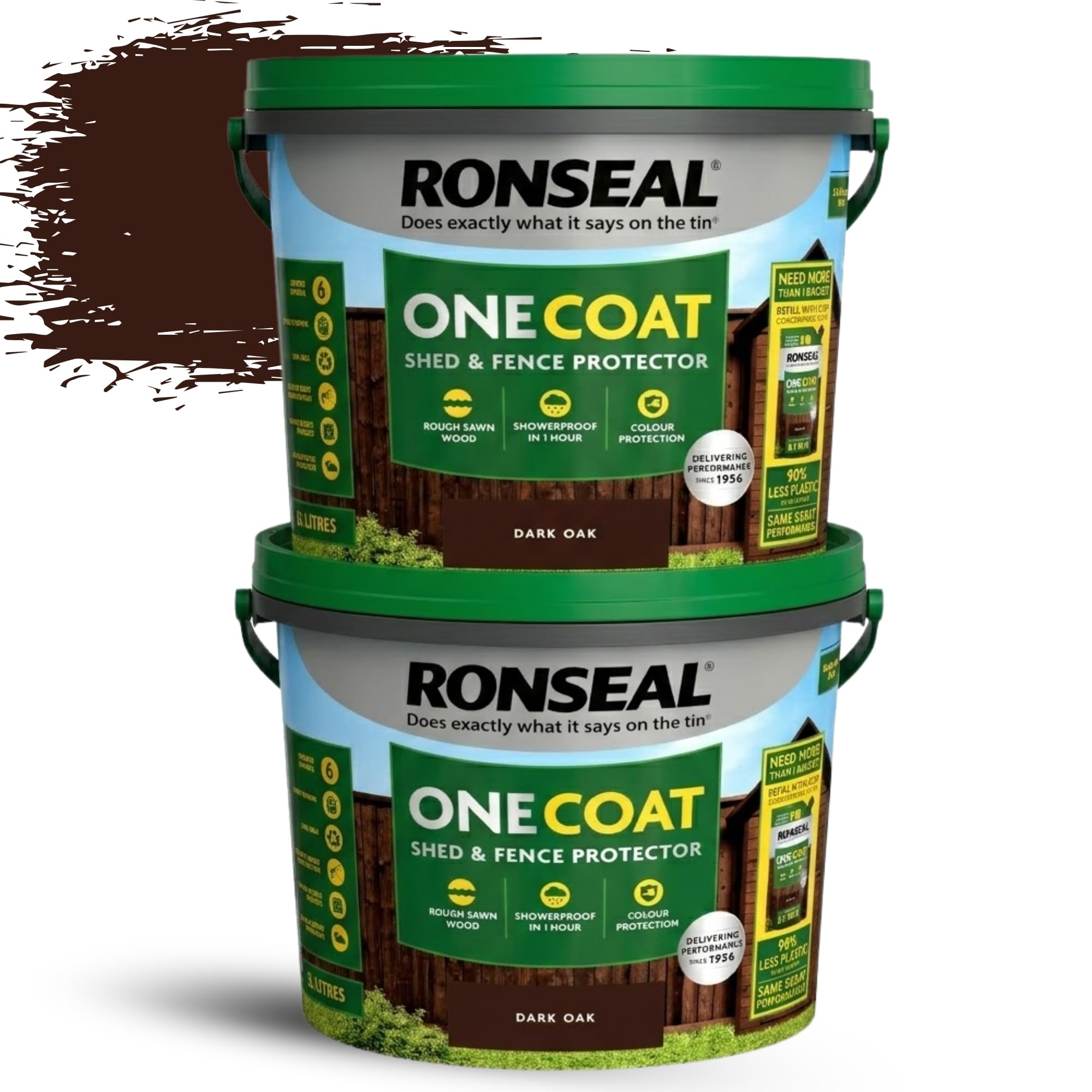 5L One Coat Fence & Shed Exterior Wood Paint - Fast Drying Waterproof Wood Coating Weather Resistant - Matte Finish Garden Timber Protection for Fencing, Trellis & Panel (Dark Oak, 5 Liters 2x)