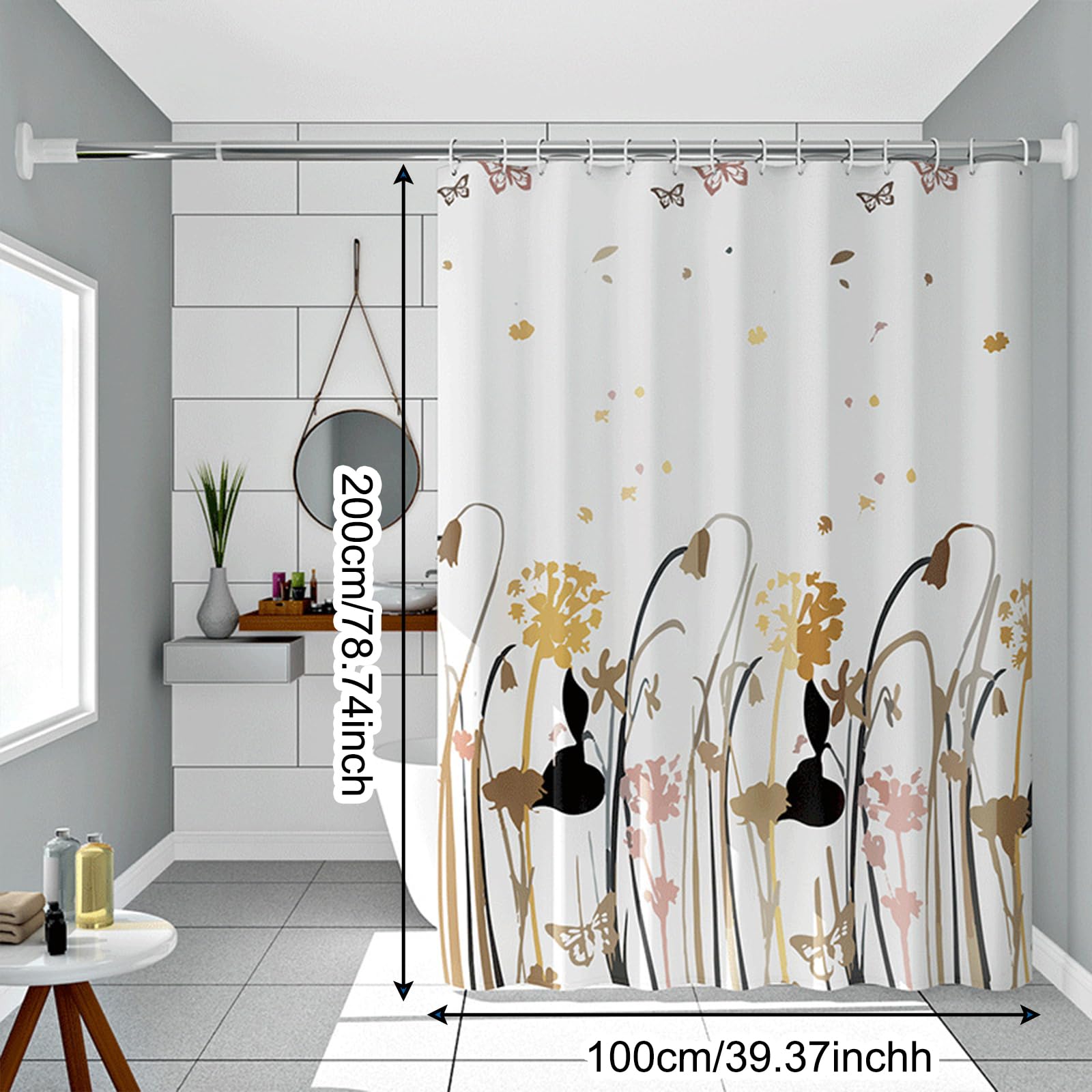 FOSDICK Shower Curtain Mould Proof Mildew Resistant, PEVA Bathroom Curtain Washable, Waterproof Shower Curtains with 6 Hooks - Image 2