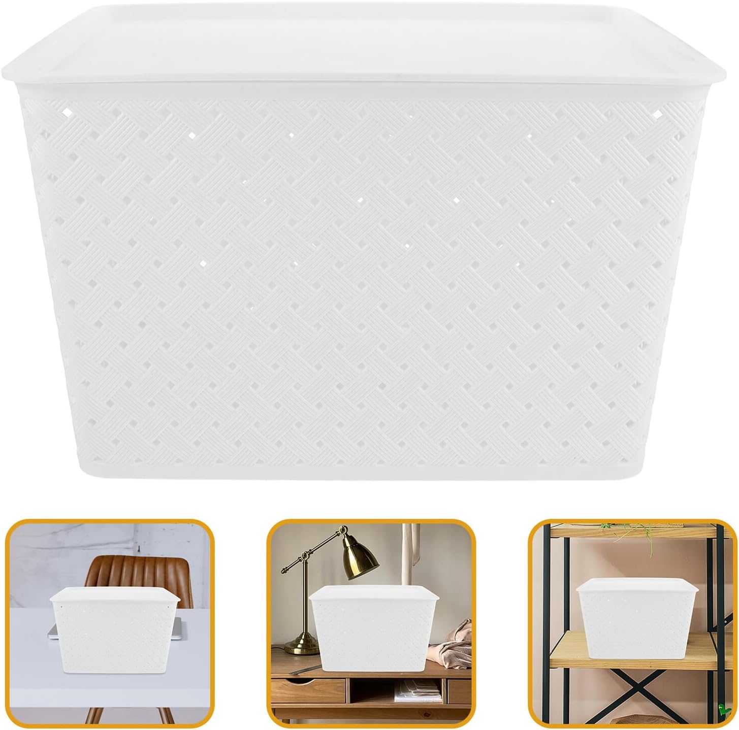 PRETYZOOM White Plastic Storage Baskets with Lid and Handle Small Organizer Bins for Pantry Shelves Laundry Kitchen Cabinets Countertops Under Sink Storage