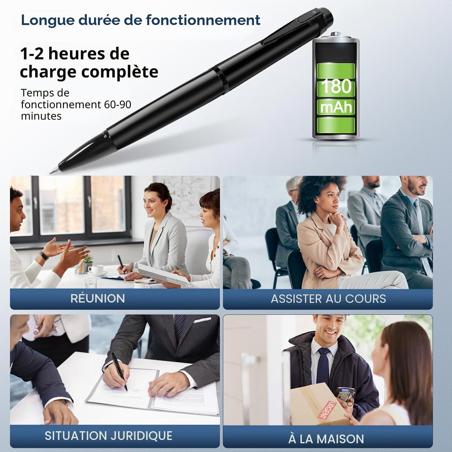 QZT Stylo pour appareil photo, caméra audio HD 1080p et enregistreur vidéo avec OTG pour la maison, les réunions d'affaires en intérieur