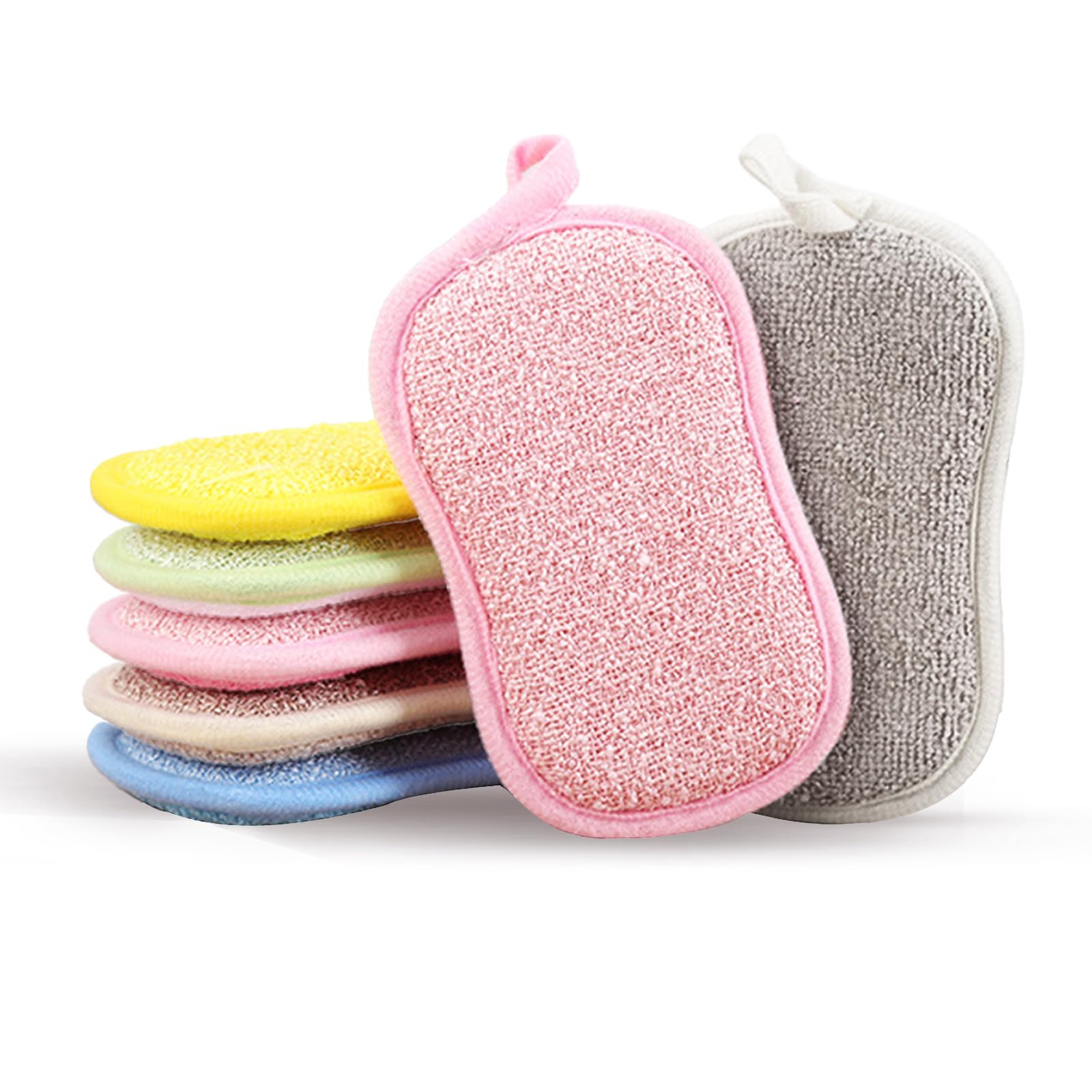 6 Esponjas De Cocina Lavables Y Reutilizables - Doble Cara (Microfibra Y Fibra), Color Aleatorio