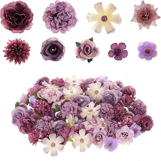 90Pcs Faux Flowers Heads Small Decorative Flowers for Crafts Cake Wreath Garlands Wedding Table Home Decoration
