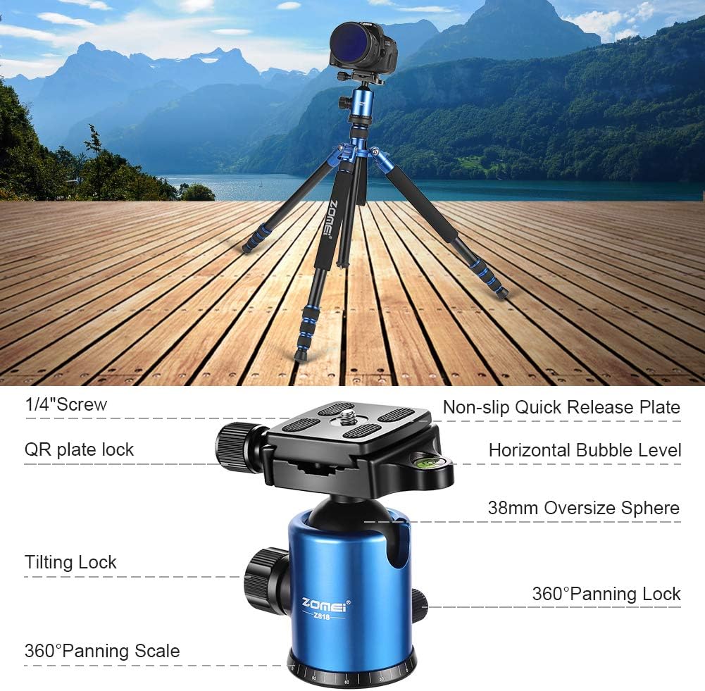 ZOMEi Camera Tripod，Light Weight Heavy Duty Portable Magnesium Aluminium Travel Tripod with Ball Head,Extra Quick Release Plate for Canon Sony Nikon DSLR Cameras