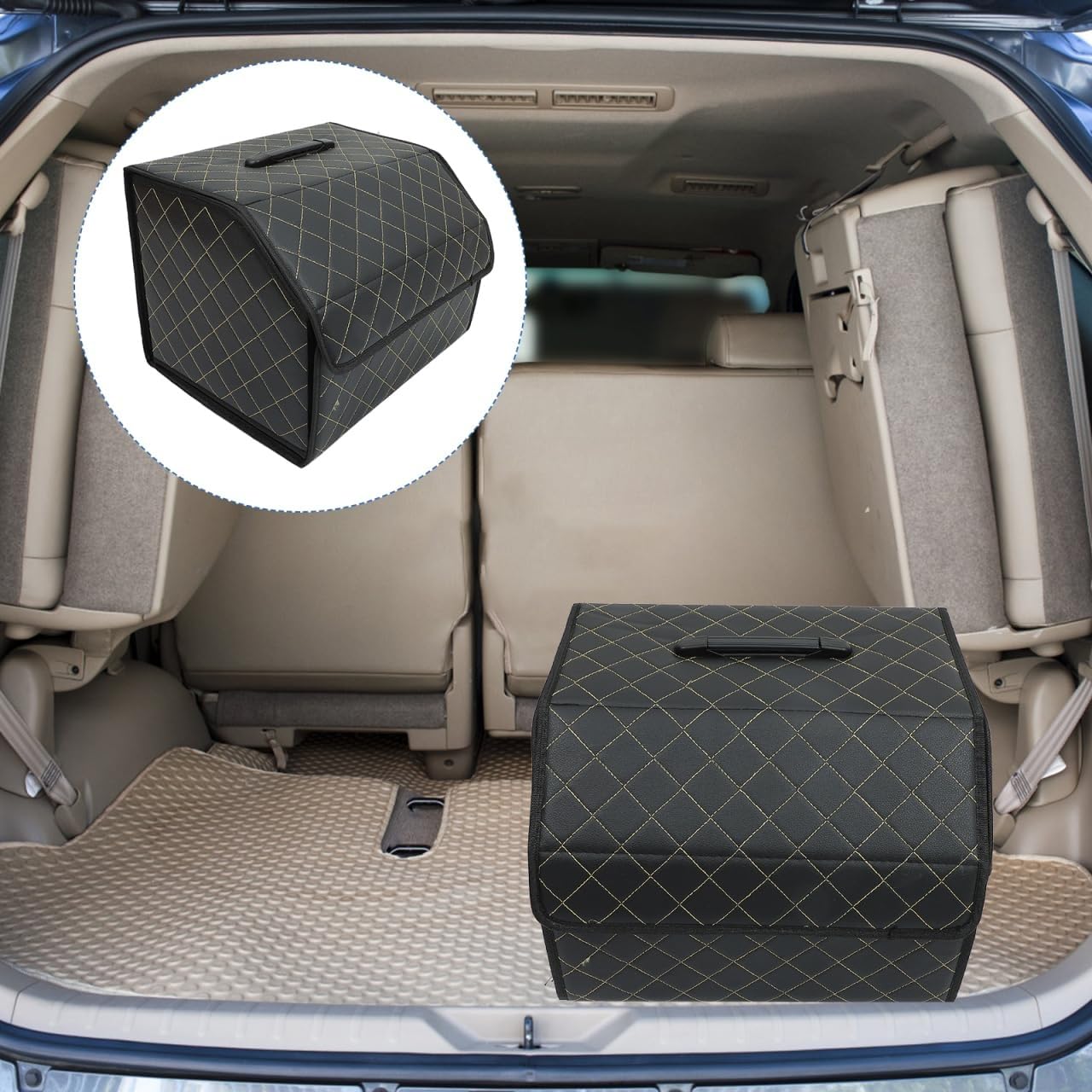 ORFOFE Scatola Portaoggetti Bagagliaio Auto Pieghevole in Cuoio Nero | Organizer per Vano Posteriore, Stile Elegante e Lusso, Soluzione Pieghevole per Ordine e Contenimento