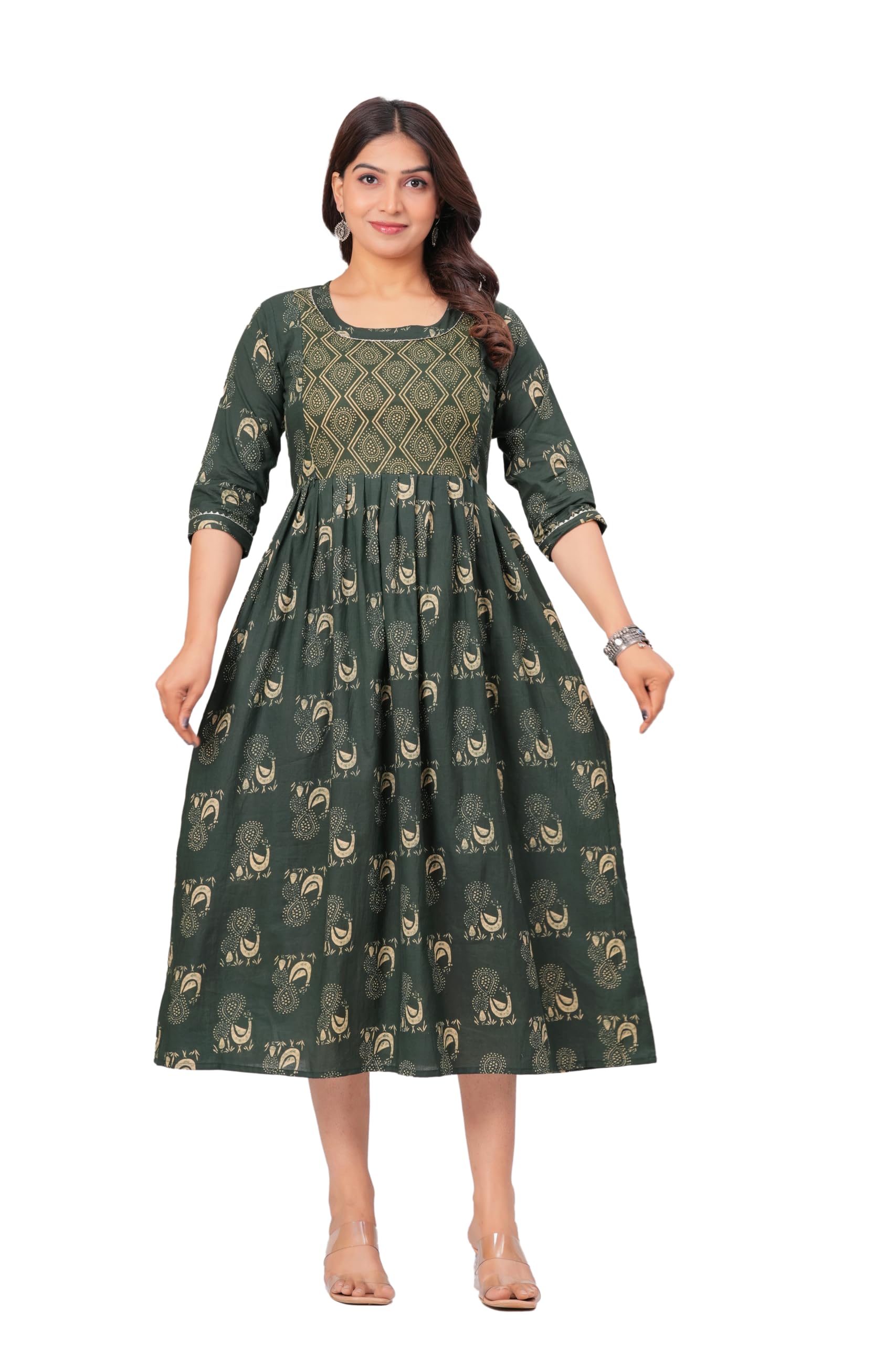 Women Cotton Anarkali Floral Printed Maternity Kurta Feeding Comfortable Kurta Zipper & Dress for Pregnant Women's Printed Feeding Dress for Women's. Green-image-17