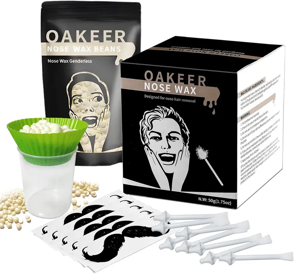 Oakeer Kit removedor de pelos do nariz com 30 bastões de cera para homens e mulheres - 100 g de cera nasal para remoção de pelos em casa