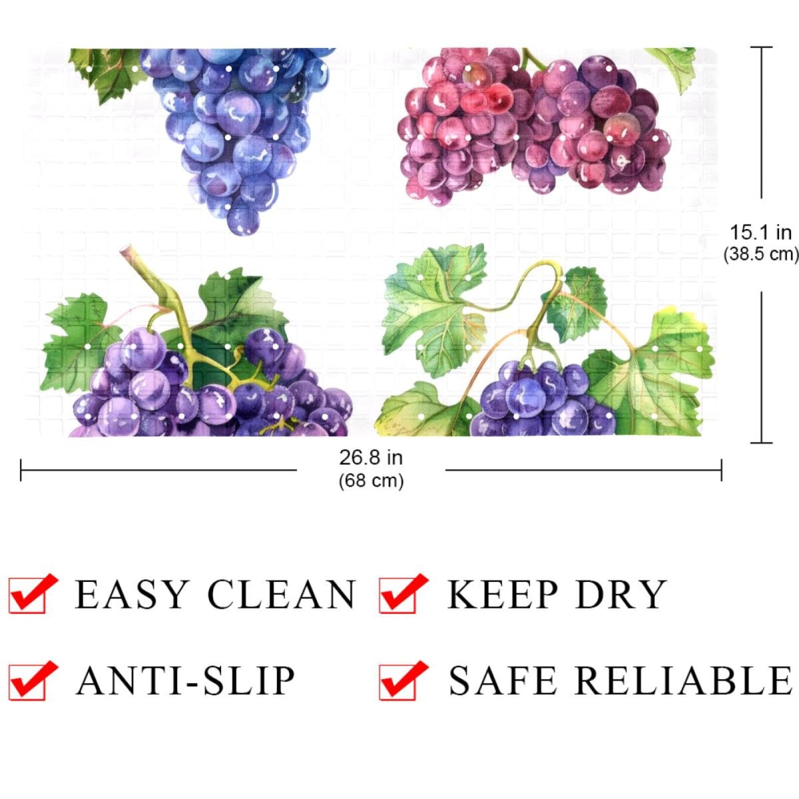 Badematte mit Saugnäpfen, Motiv: Obsttrauben auf weißem Hintergrund, 39,9 x 70,9 cm, rutschfeste Badezimmermatten, maschinenwaschbar