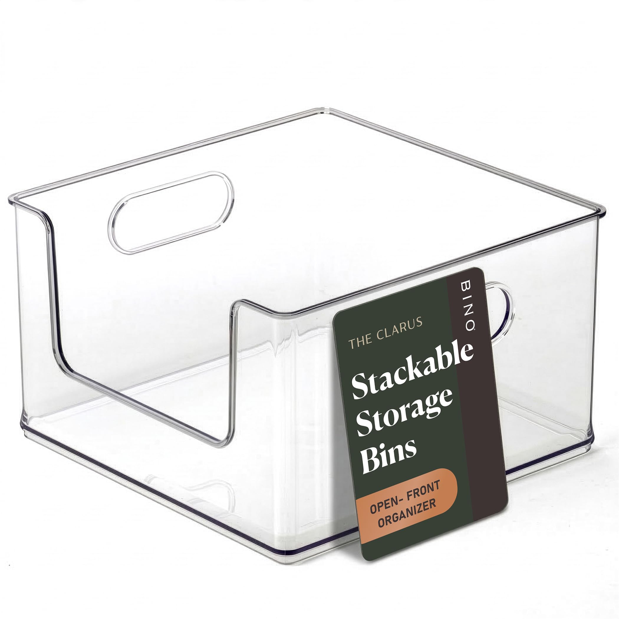 BINO | Stackable Plastic Storage Bins, Open-Front - Clear | THE CLARUS COLLECTION | Pantry Organizers and Storage Containers | Fridge Organizer Bins | Kitchen Cabinet Organizer | Medicine Cabinet Bin
