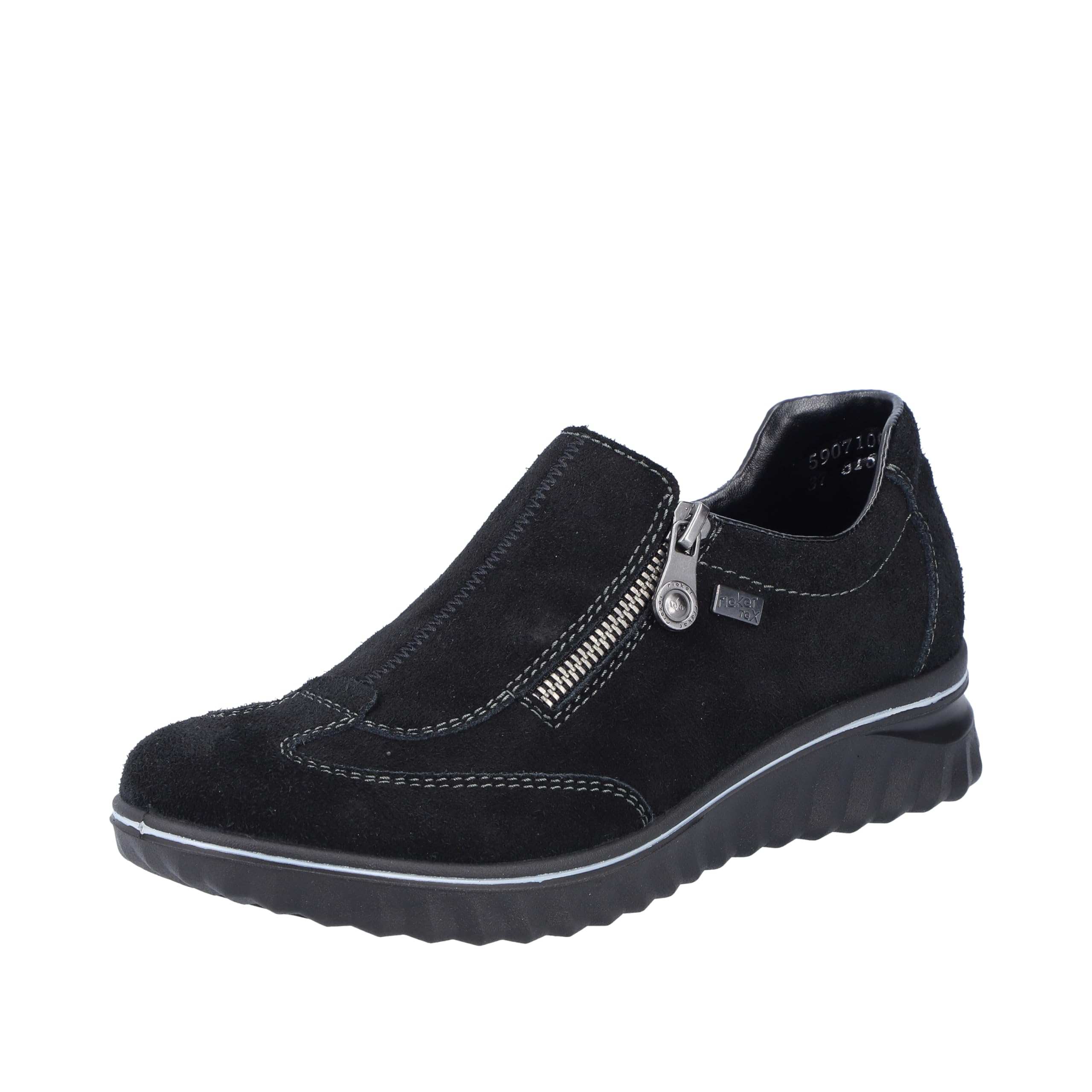 Rieker Ladies Zip Fastening RiekerTEX Casual Shoes 59071-00 - Black Suede - UK Size 7.5 - EU Size 41 - US Size 9.5