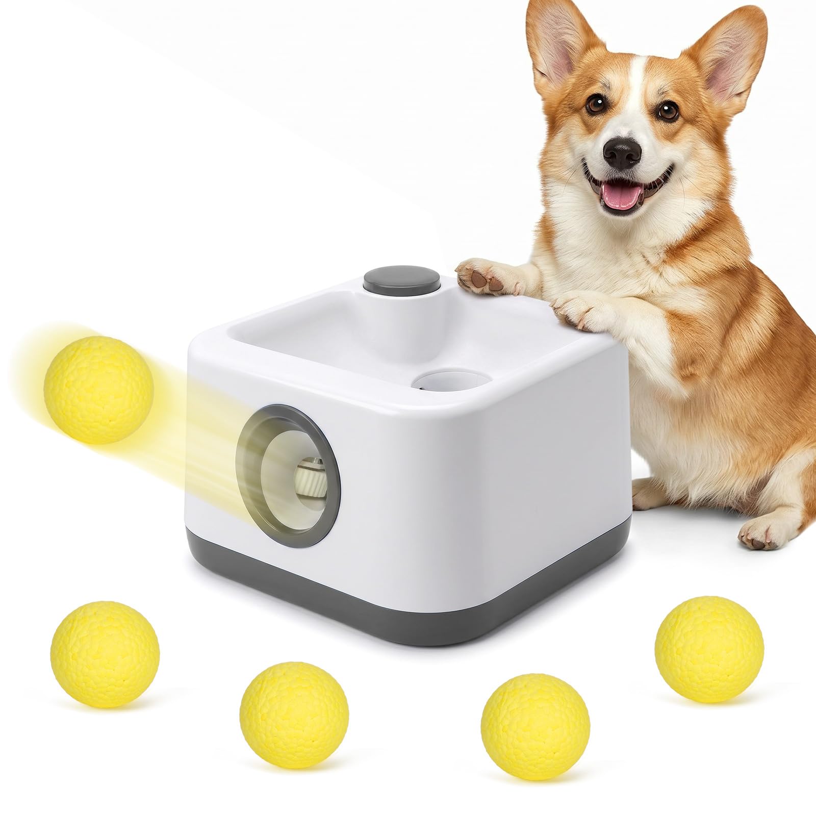 jianyana Automatic Dog Ball Launcher, Auto & Manual Dual Mode Interactive Dog Toy, 4 Adjustable Distances with 4 ETPU Balls, Anti-Jam for Home Garden All Breeds — image 1