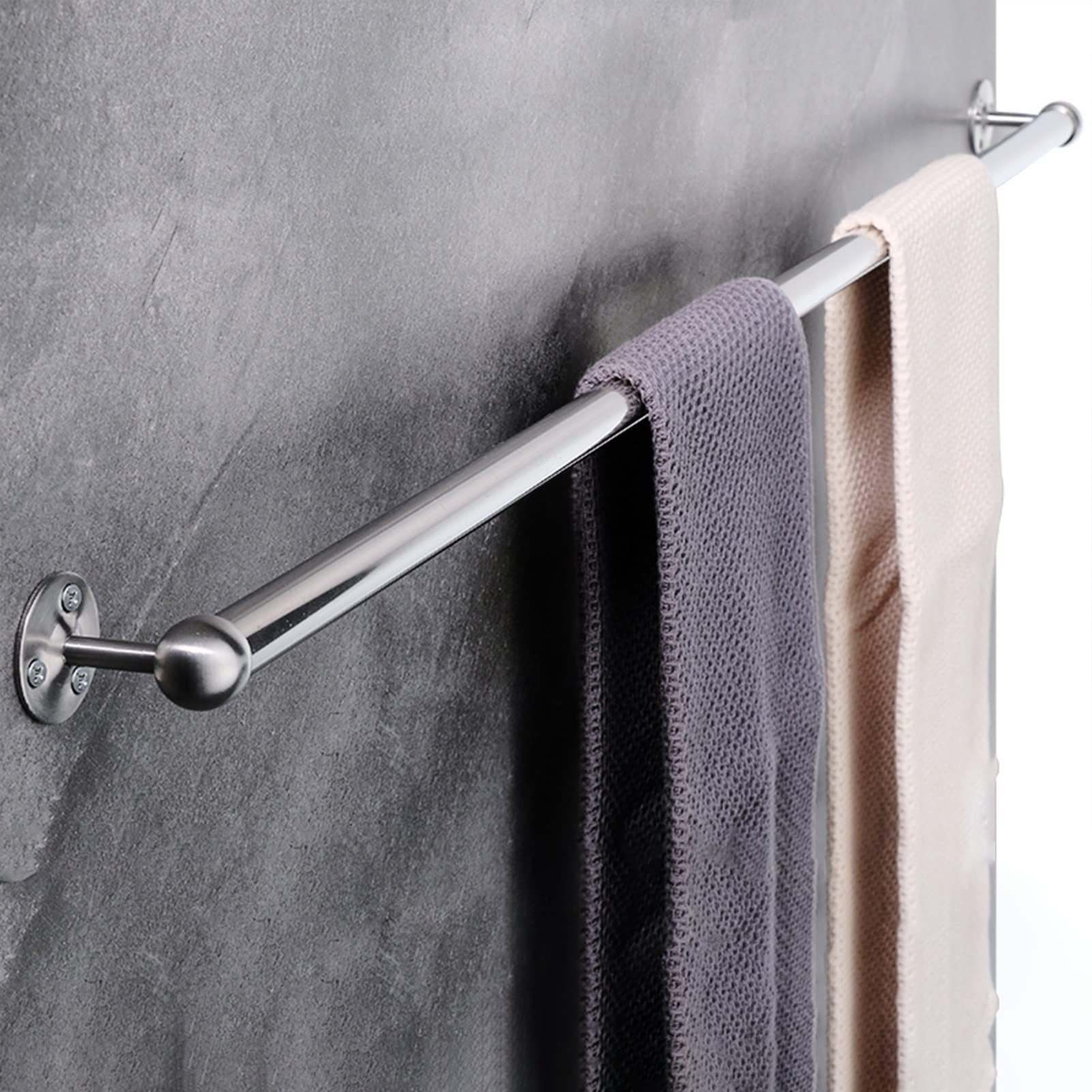 Barra para Toallas Redonda de Acero Inoxidable, riel para Toallas, Barra Individual, Soporte de Pared para baño o Cocina, Montaje con Tornillos, 30cm-120cm (Tamaño: 50cm)