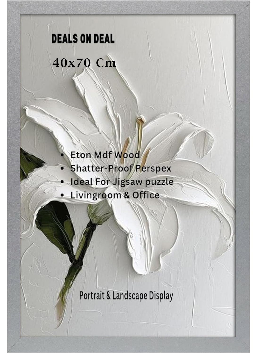 DEALS ON DEAL Modern Flat Profile Silver 40x70 cm Handcrafted Shatter-Proof Perspex Eton Wooden for Gallery Jigsaw Puzzle Poster Frames Vertical & Horizontal