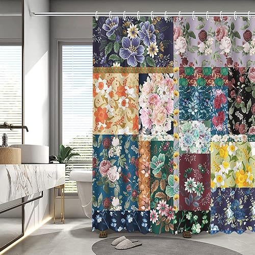 MEHOFOND Cortina de ducha de retazos bohemios de 72 x 72 pulgadas, colorida cortina de ducha de retazos florales bohemios, cortinas de ducha