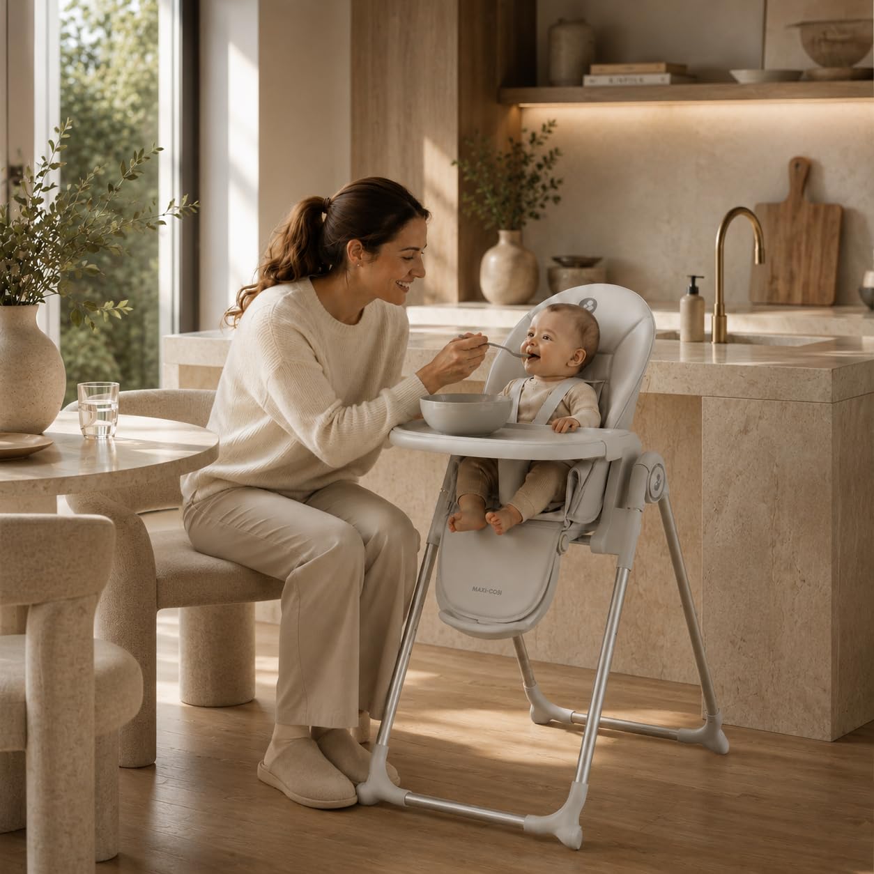 Maxi-Cosi Ava2 Chaise Haute Bébé, 0-3 ans (15 kg max.), Chaise Haute Pliable, Légère (9,45 kg), 4 Réglages D'inclinaison & 5 de Hauteur, Plateau Amovible d'une Main, 2 Roulettes, Elegance Graphite