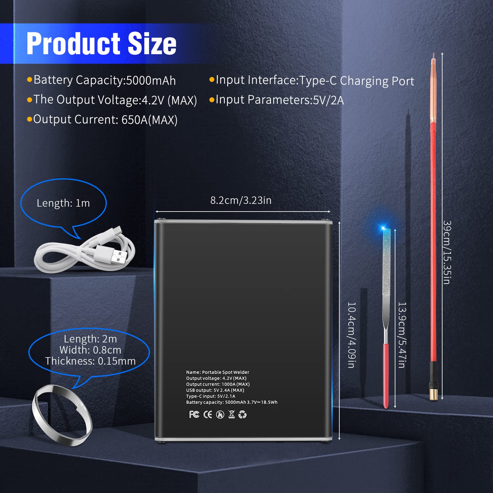 Aomdom Saldatore a Punto, Mini Macchina di Saldatura a Punti di Batteria 5000mAh 11 Velocità Regolabile, Ricarica USB Penna a sgancio rapido Foglio di Nichel per la Saldatura a Punti