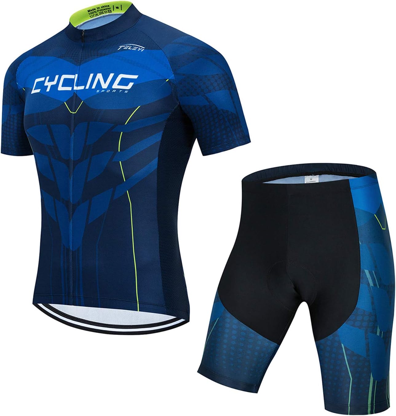 Men Cycling Jersey Set Bike Short Sleeve Shirt Tops Reflective,Quick Dry+5D Padded Shorts S-3XL