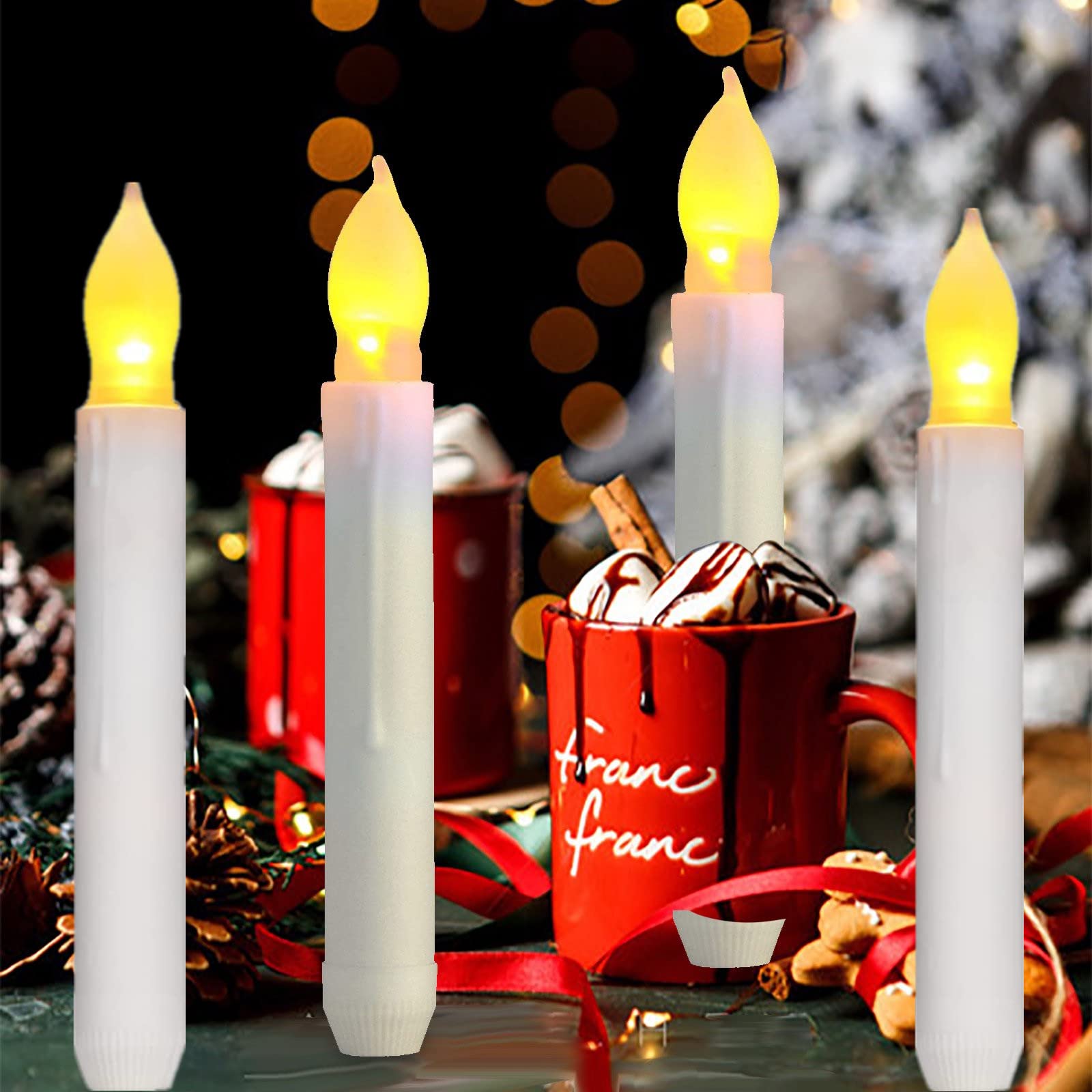 Baquler 24 Pack Black Flameless Taper Candles - 9.7 Inch LED Battery Operated, Flickering For Wedding, Holiday Decor