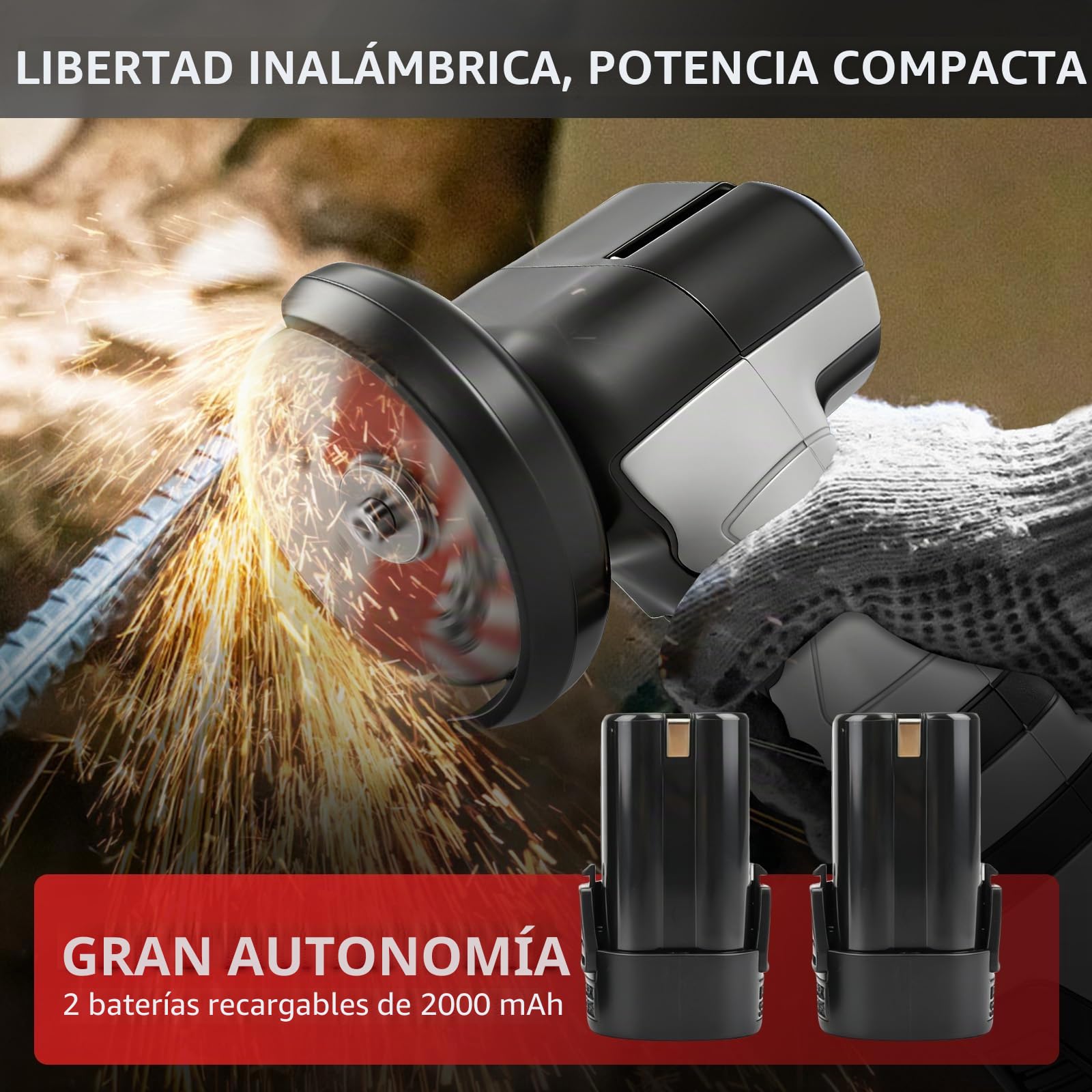 Mini amoladora angular con batería de 16,8 V con 2 baterías de 2000 mAh, 15 discos de corte y 5 discos abrasivos, batería de 75 mm Flex, motor sin escobillas de 19500 RPM para cortar, pulir, lijar