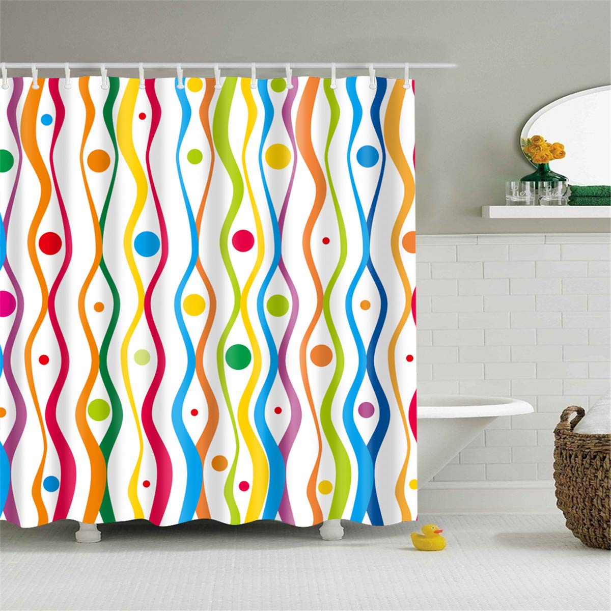 Morbuy Color Ripple Shower Curtains, 3D Waterproof Mould Proof Bathroom Curtains Washable Bath Curtain 100% Polyester For Bathroom With 12 Hooks (90X180cm,)