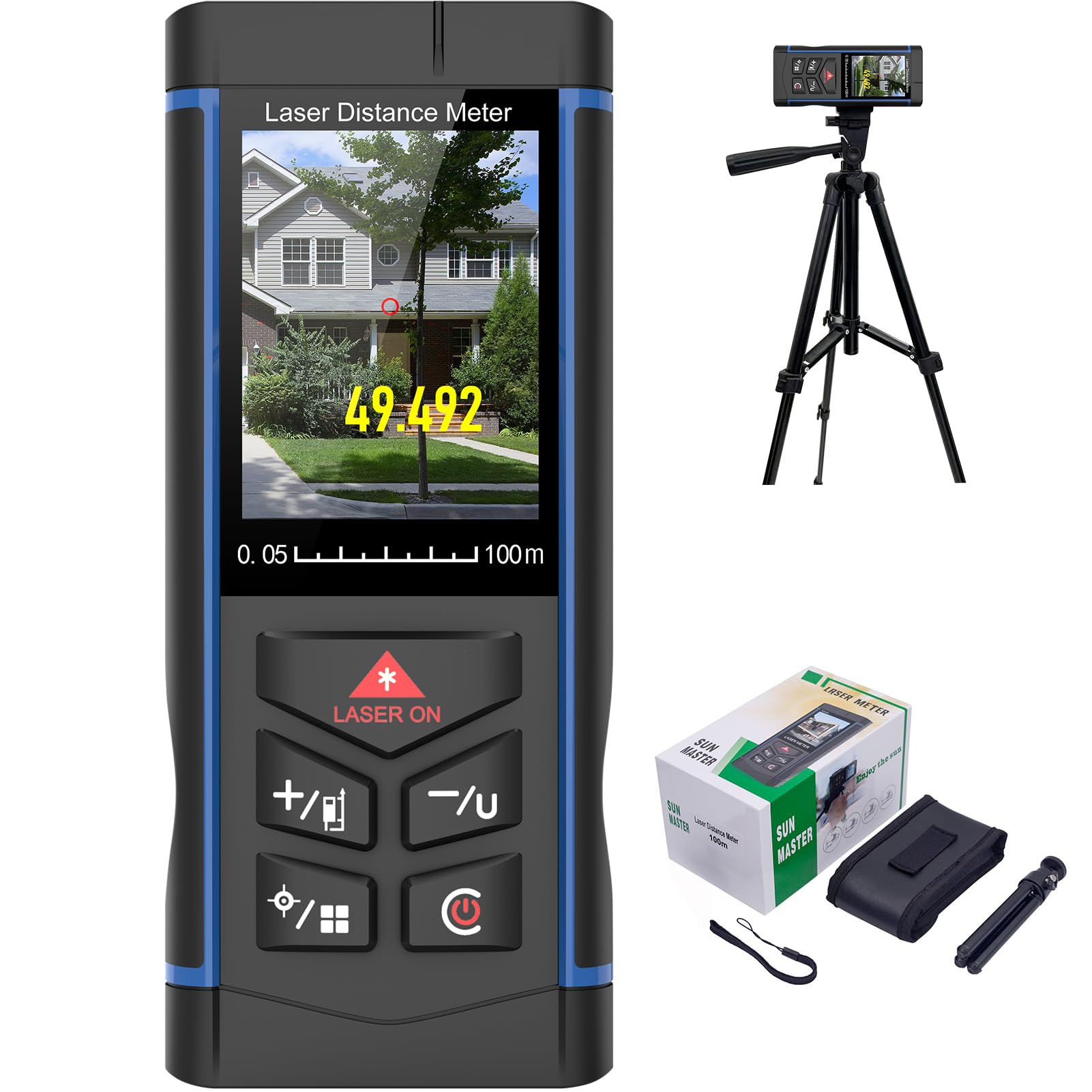Télémètre Laser 100m avec Caméra 6X, Précision ±2mm, Niveau Électronique, Angle en Temps Réel, Mesure de Distance Intérieure et Extérieure, Trépied Inclus