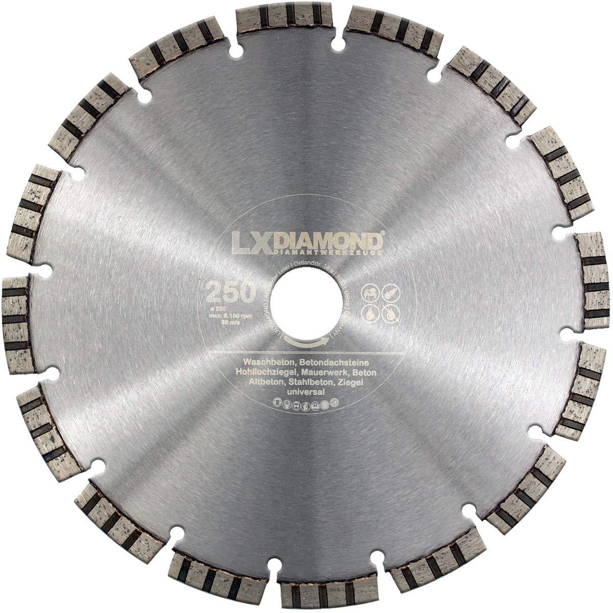 Diamant-Trennscheibe 250mm x 25,4mm Premium Laser Diamantscheibe Betonscheibe für Stein Beton Stahlbeton Universal passend für Steinsäge Trennschleifer Motorflex Fugenschneider 250 mm