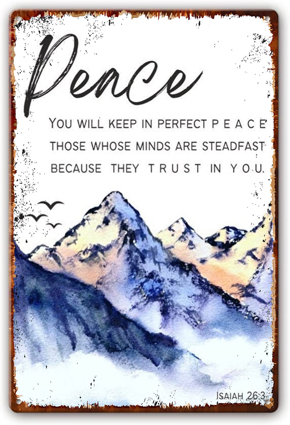 Isaiah 26 3 Metal Tin Sign You Will Keep in Perfect Peace Those Whose Minds are Steadfast, Scripture Wall Artwork Prints Contemporary Modern Decor for Living Room 12x16 Inch