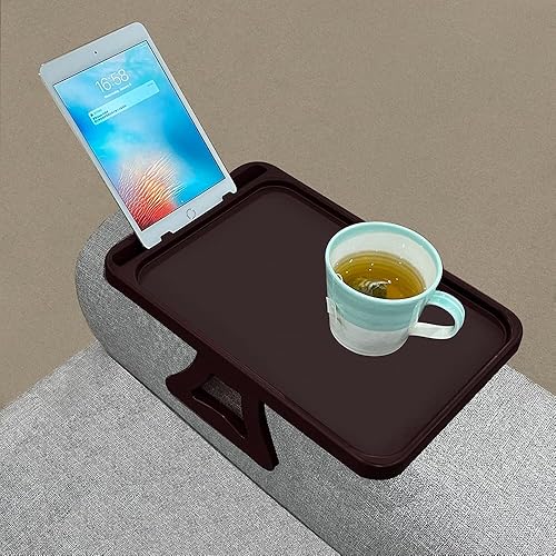 Miniatura 10 de Xchouxer Mesa de clip para reposabrazos de sofá, bandeja de aperitivos de TV, prácticos controles remotos/bebidas/soporte para teléfono (negro)