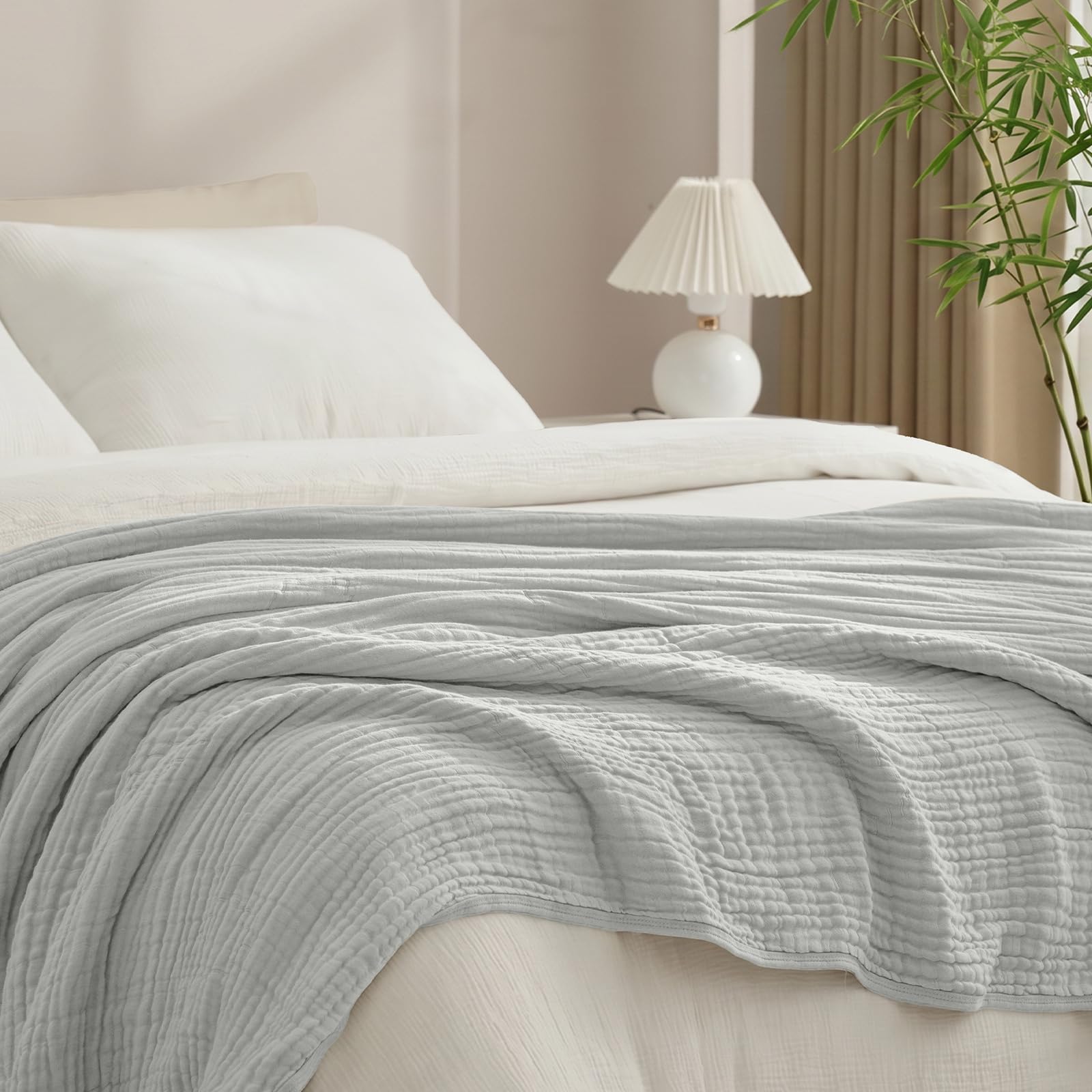 phf cooling muslin blanket king size 104"x80", 6-layer lightweight gauze blanket made from 35% rayon derived from bamboo & 65% cotton, breathable & ultra soft cozy for hot sleepers, harbor mist