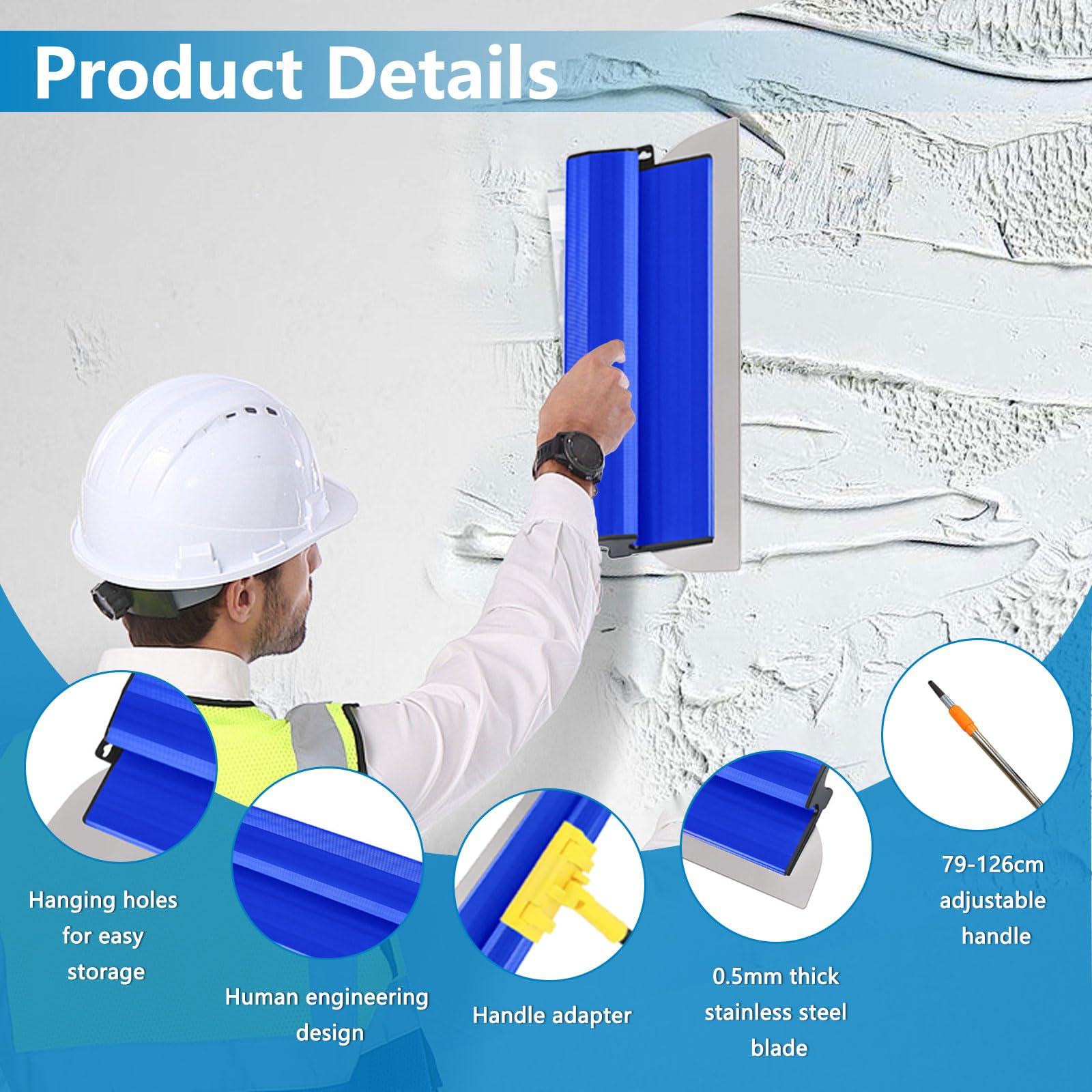 Juego de cuchillas para desnatar paneles de yeso, 25 + 40 + 60 + 80 cm, herramienta de espátula de acero inoxidable con mango de extensión, juego de espátulas de superficie para Sheetrock, Gyprock