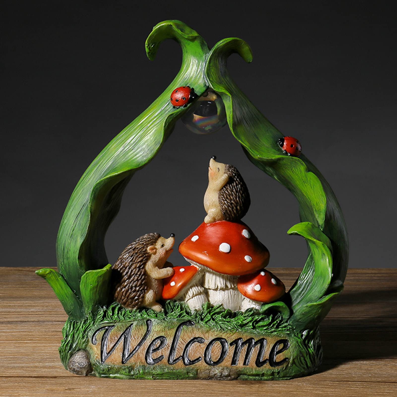 Lámpara Solar de Escultura, Luz de Noche Solar de Erizo,Luz de Bola de Cristal, Cartel de Bienvenida, Decoración para Jardín Césped Día De Navidad Fiesta Paisaje Luces