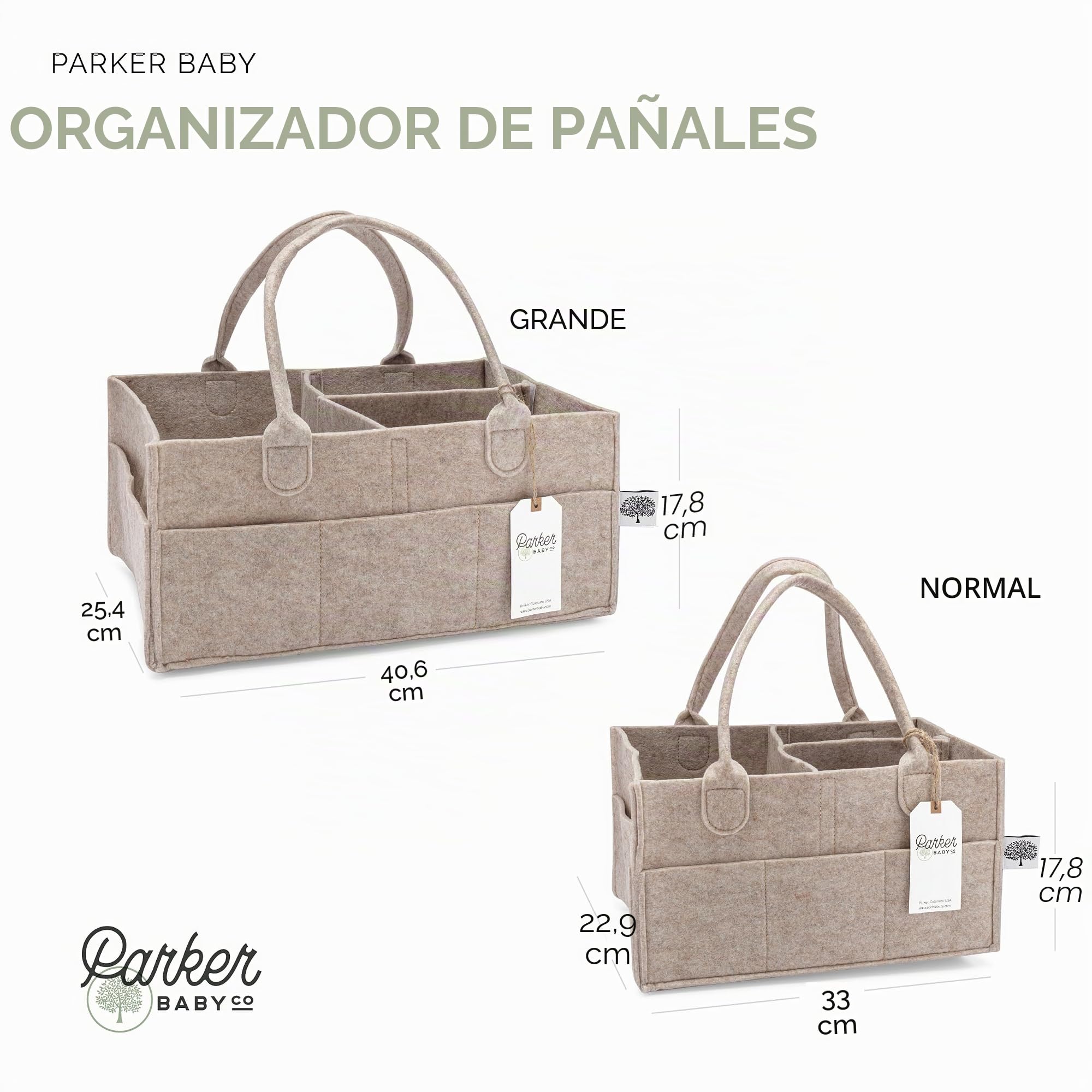 Parker Baby - Cesta para pañales, organizador para casa y coche, para pañales y toallitas, beis (Oatmeal), normal