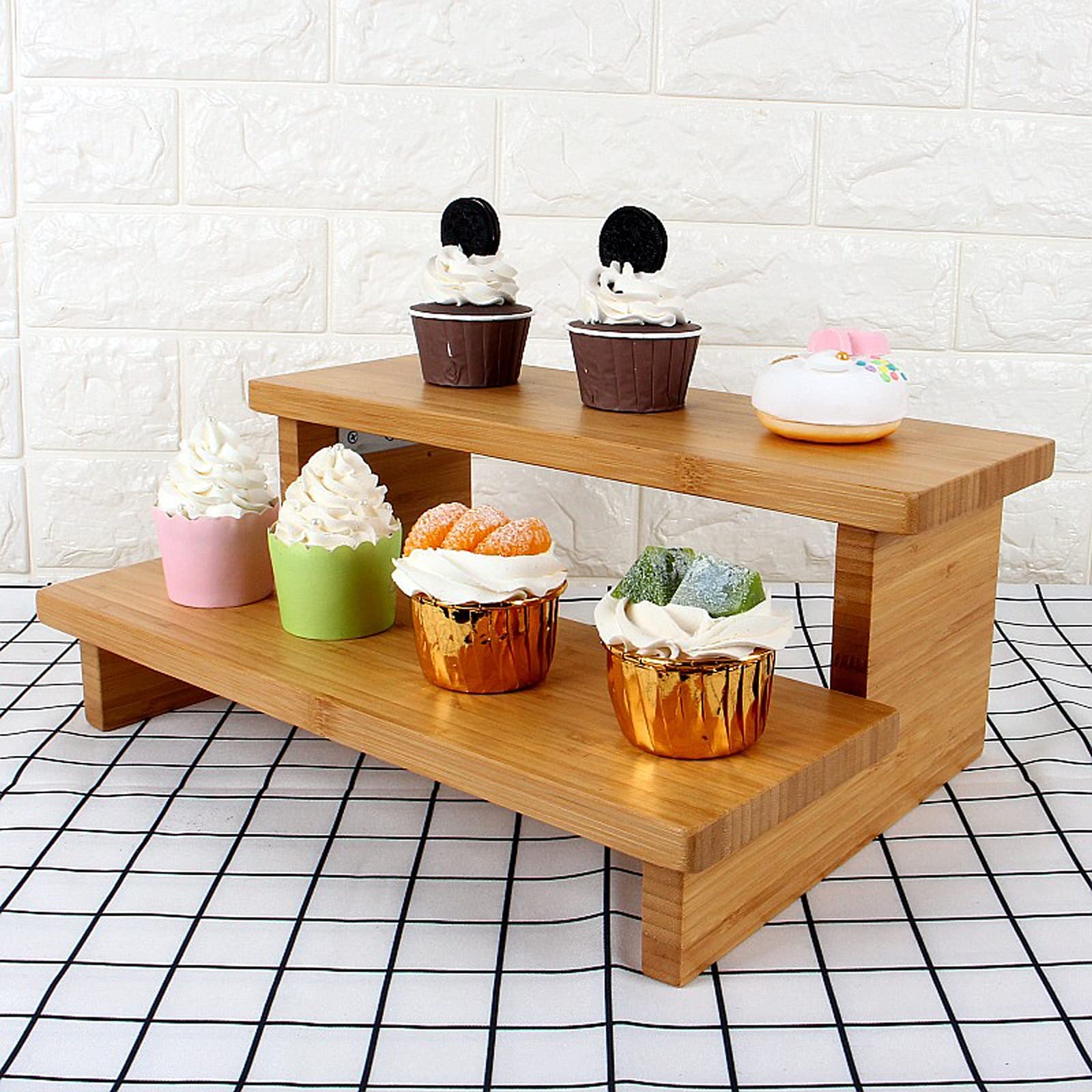 Présentoir à Gâteau Stand de gâteau à 2 niveaux Table de dessert de bambou Multi-usage de l'après-midi de thé Cupcake Présentoir Pâtisserie de mariage Pâtisserie Stand de Gâteaux