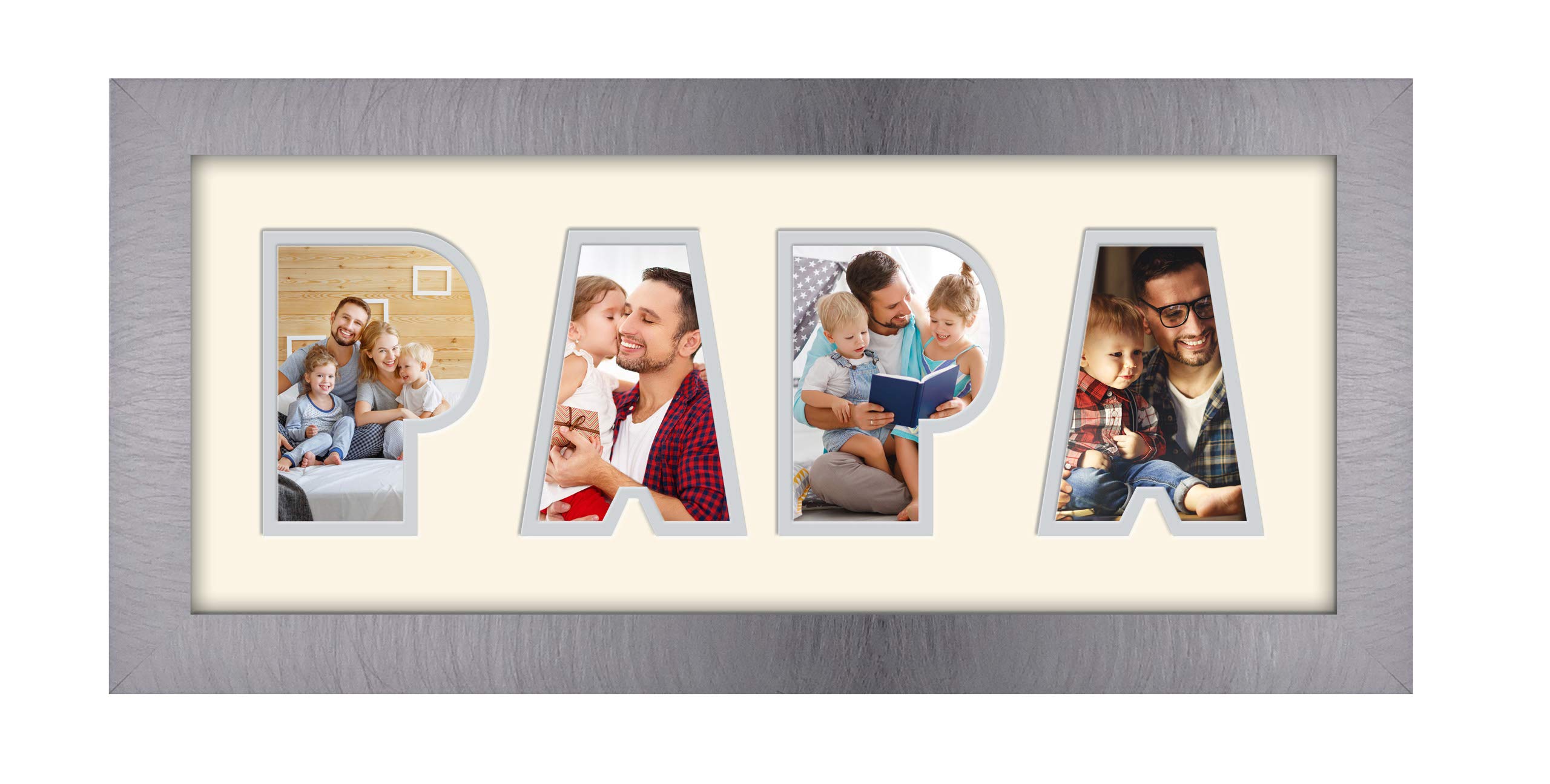Photos In A Word Brushed Silver Finish Frame Cream Mount Grey Inside Papa Photo Frame Word Photo Frame 1247-Bb (Brushed Silver Finish Frame Cream Mount Grey Inside)