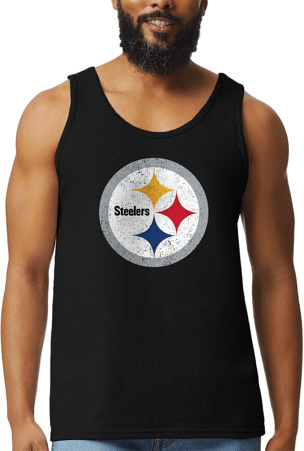 Hybrid Sports NFL - Pittsburgh Steelers - Distressed Team Logo - Men's Lightweight Fan Tank Top - Size 2 X-Large - Black